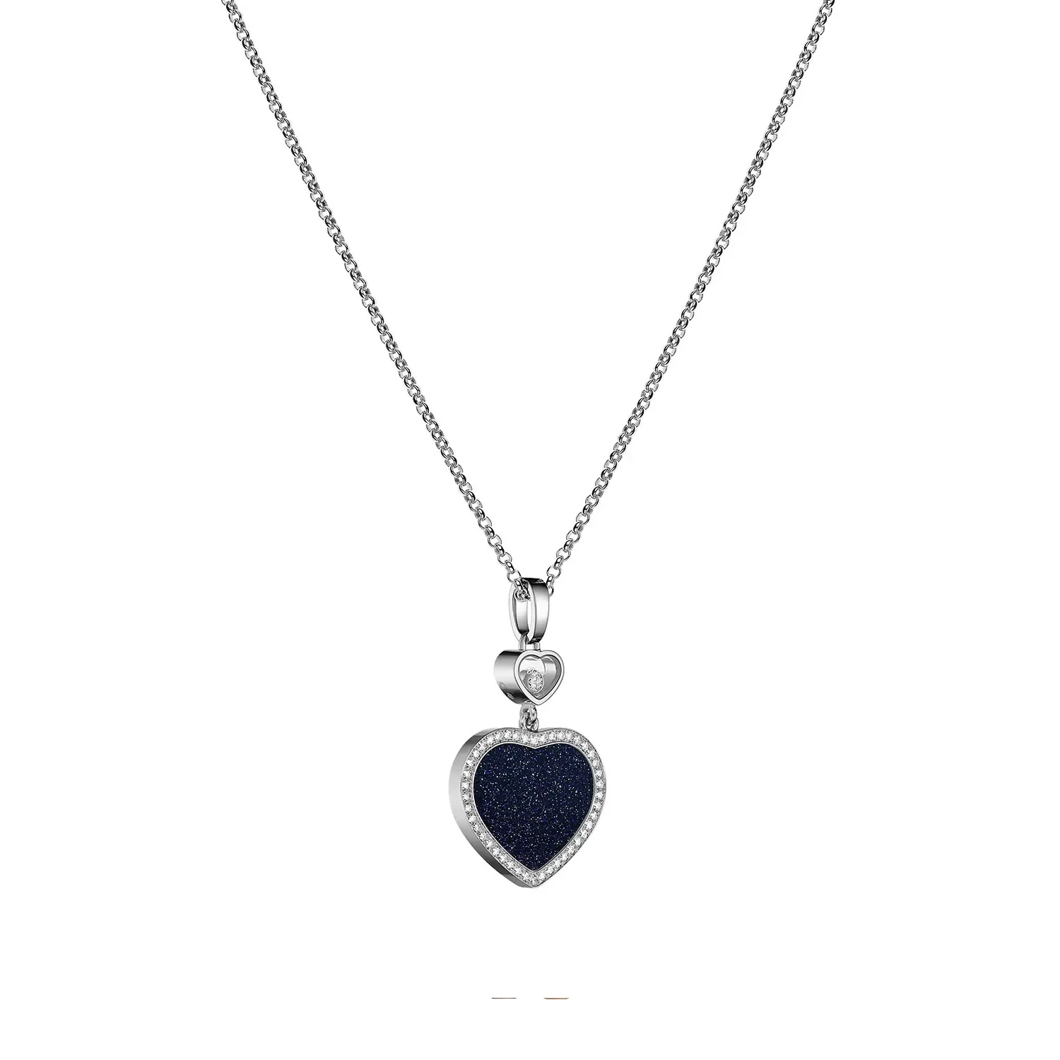 18ct White Gold Happy Hearts Blue Aventurine & Diamond Surround Pendant - Image 3
