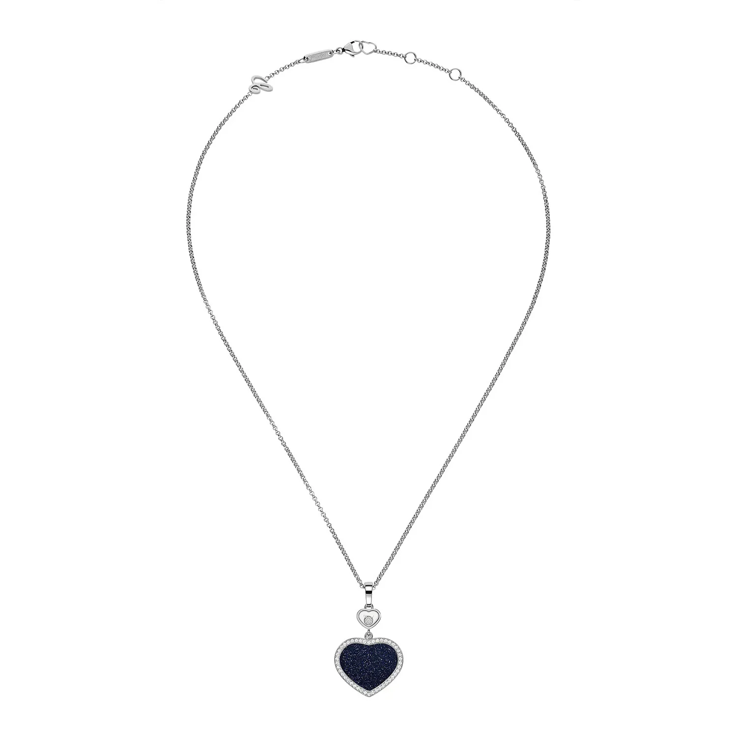 18ct White Gold Happy Hearts Blue Aventurine & Diamond Surround Pendant - Image 4