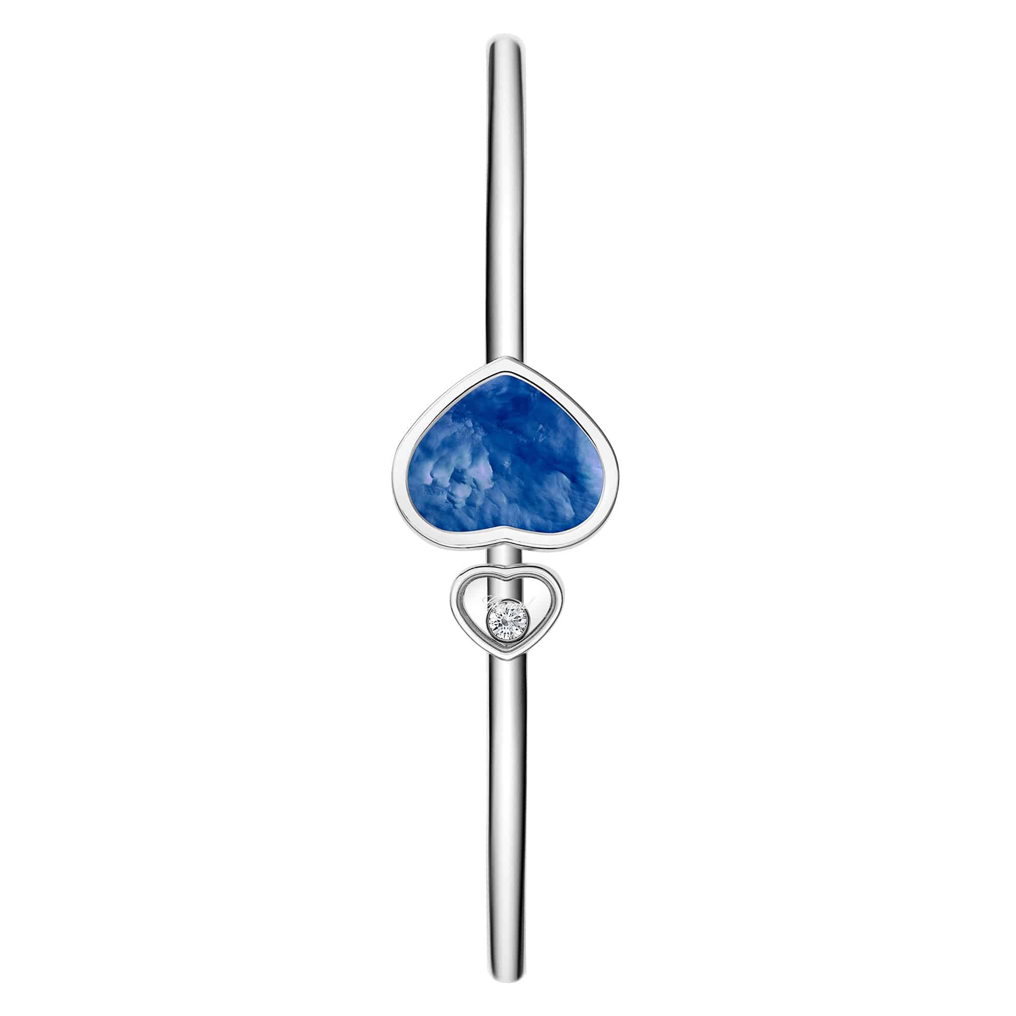 18ct White Gold Happy Hearts Blue Mother Of Pearl & Diamond Bangle - Image 2