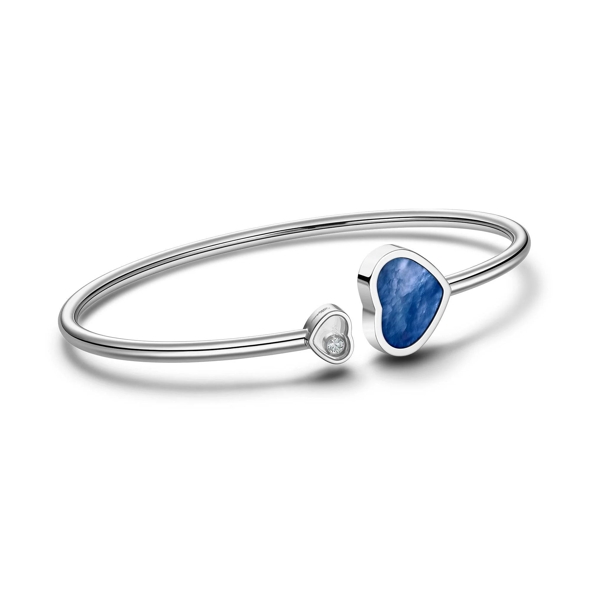 18ct White Gold Happy Hearts Blue Mother Of Pearl & Diamond Bangle - Image 3