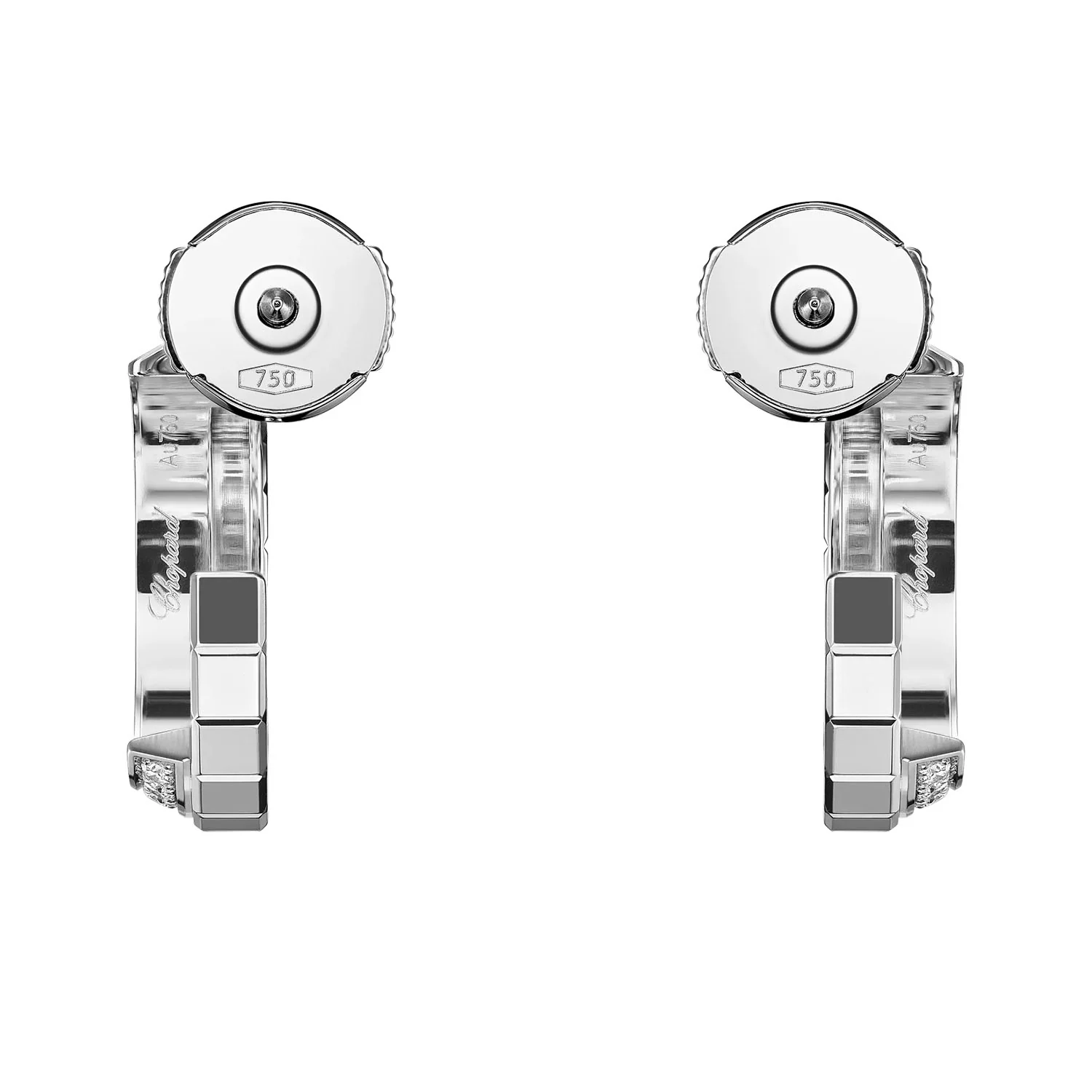 18ct White Gold Ice Cube Mini Diamond Small Hoop Earrings - Image 3