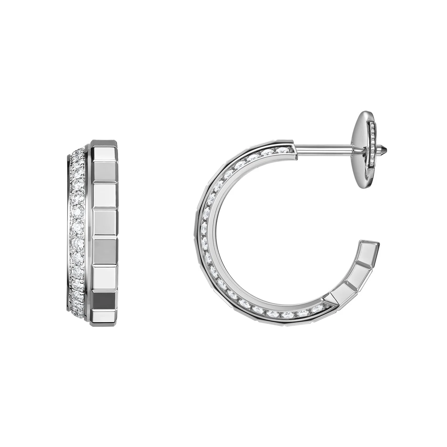18ct White Gold Ice Cube Mini Diamond Small Hoop Earrings - Image 5