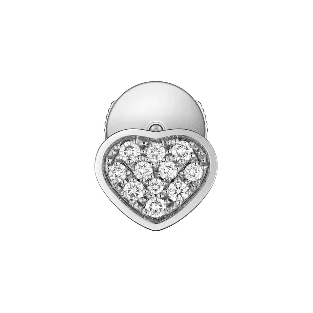 18ct White Gold My Happy Hearts Pave Set Diamond Single Stud Earring - Image 3