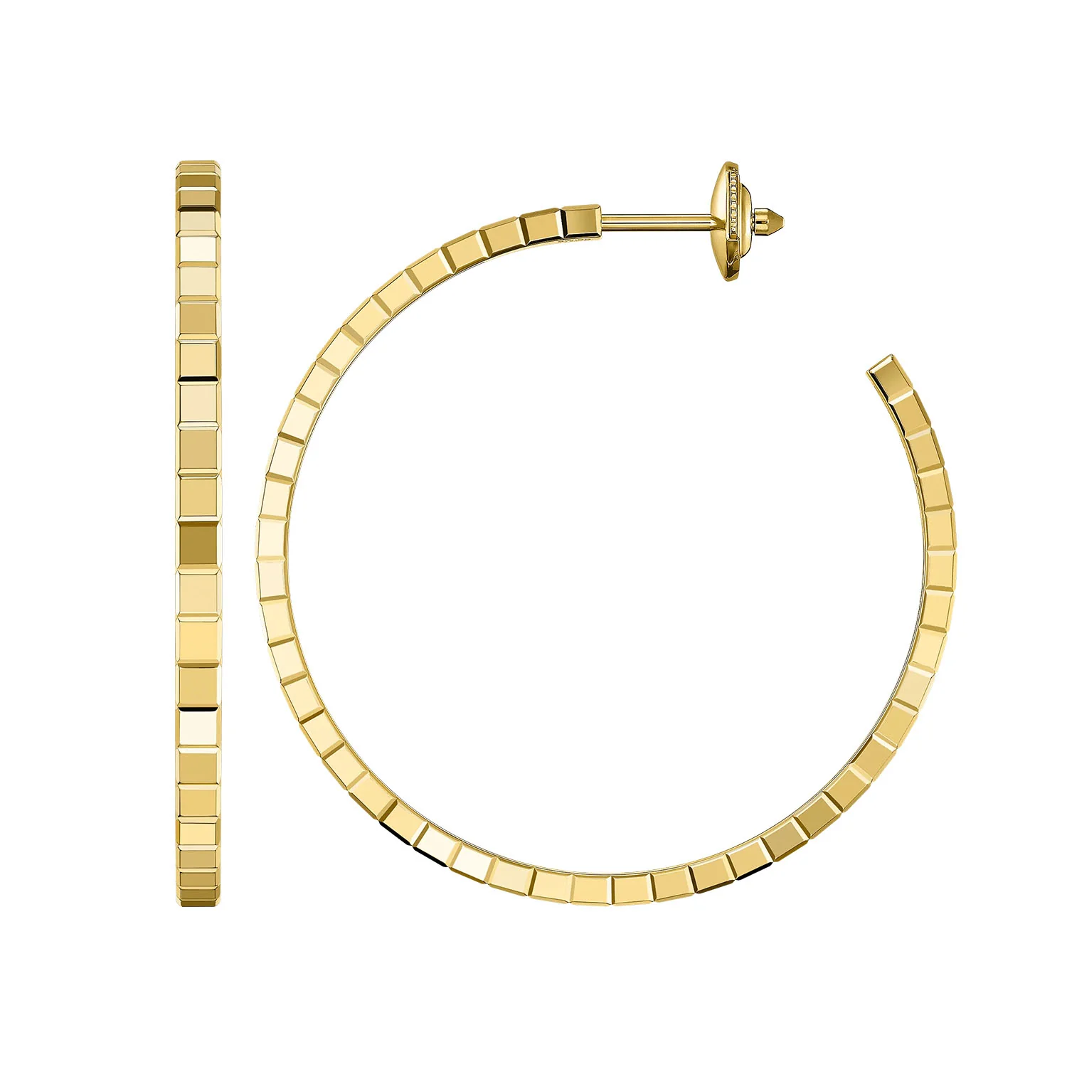 18ct Yellow Gold Ice Cube Mini Large Hoop Earrings - Image 2