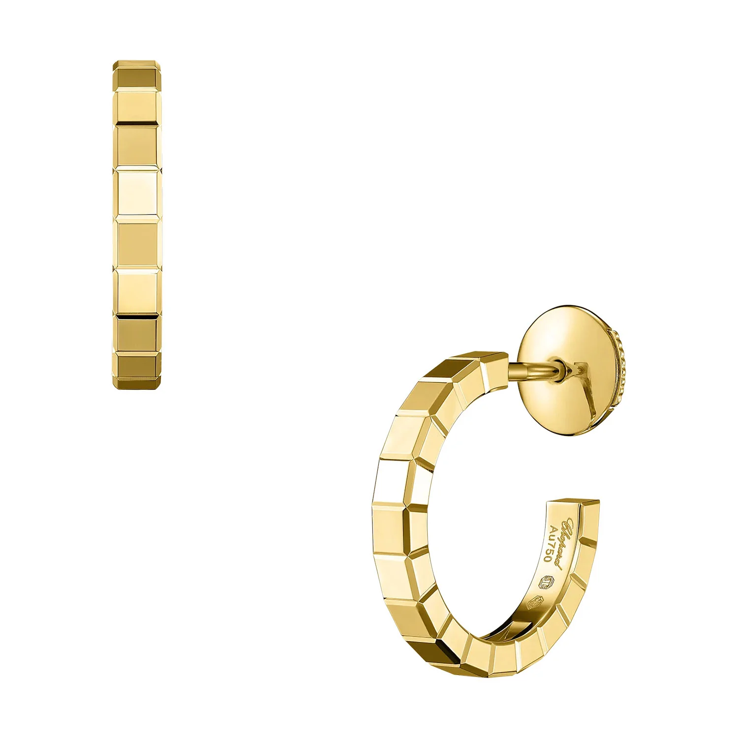 18ct Yellow Gold Mini Small Ice Cube Hoop Earrings - Image 3
