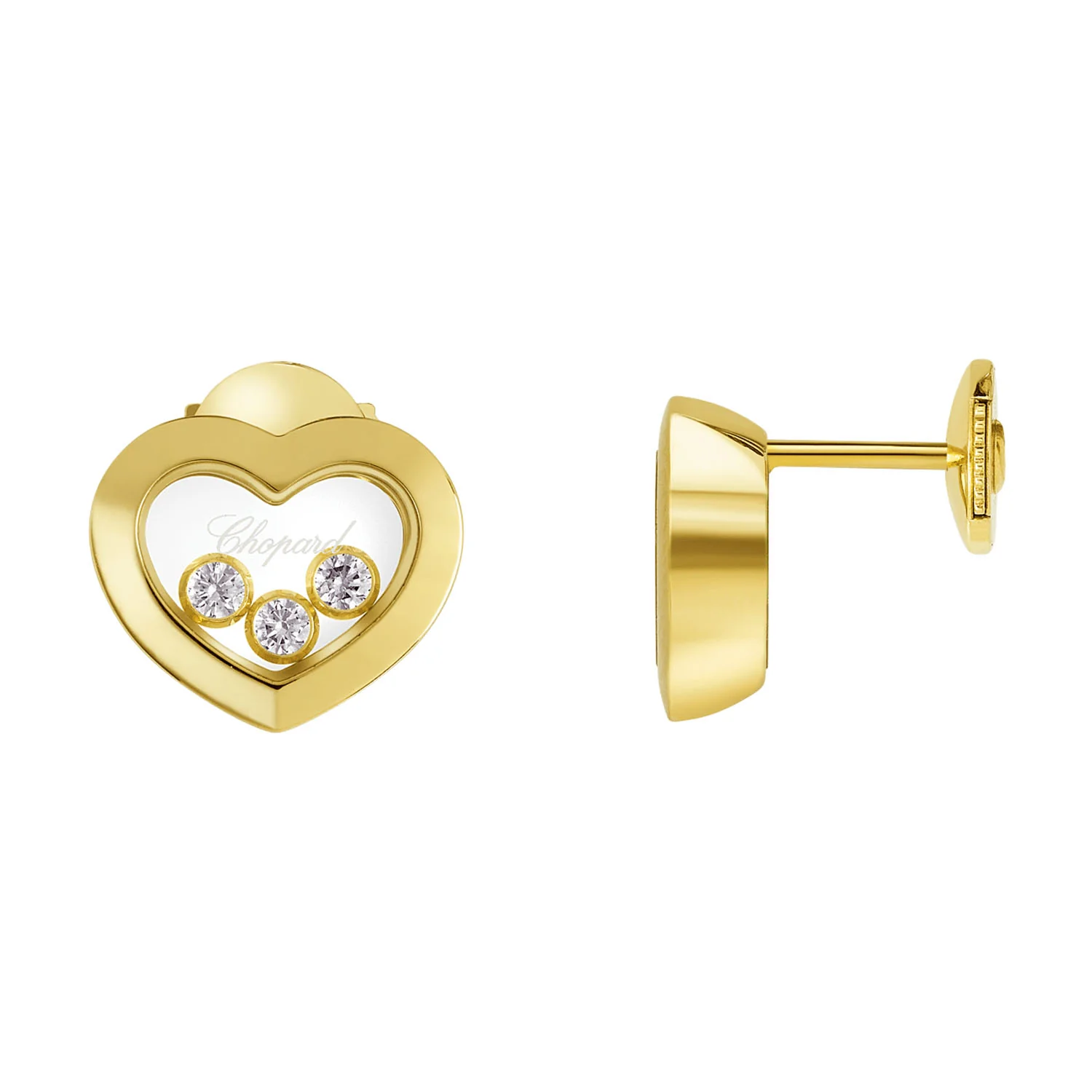Happy Three Diamonds Icons 18ct Yellow Gold Heart Earrings - Image 2
