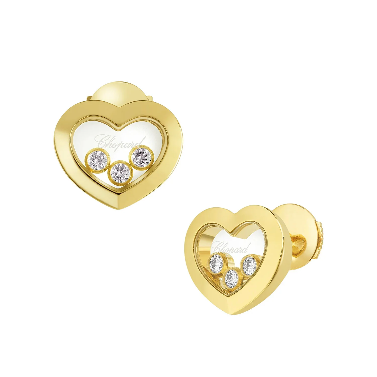 Happy Three Diamonds Icons 18ct Yellow Gold Heart Earrings - Image 3