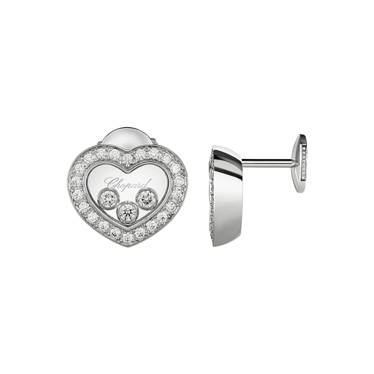 Happy Diamonds Icons 18ct White Gold Three Stone Heart Earrings - Image 2