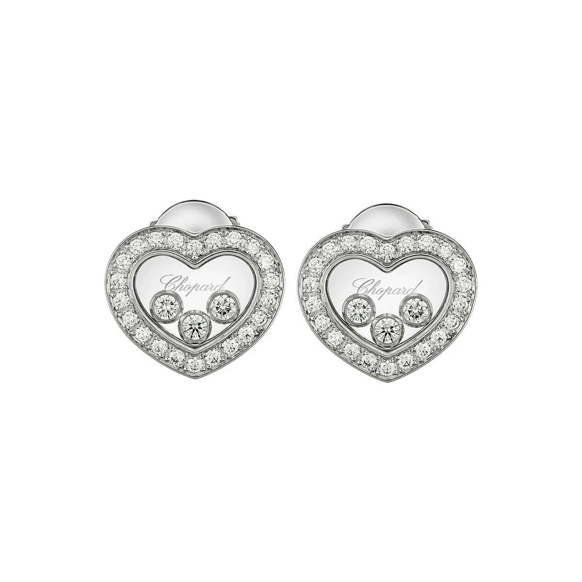 Happy Diamonds Icons 18ct White Gold Three Stone Heart Earrings - Image 3
