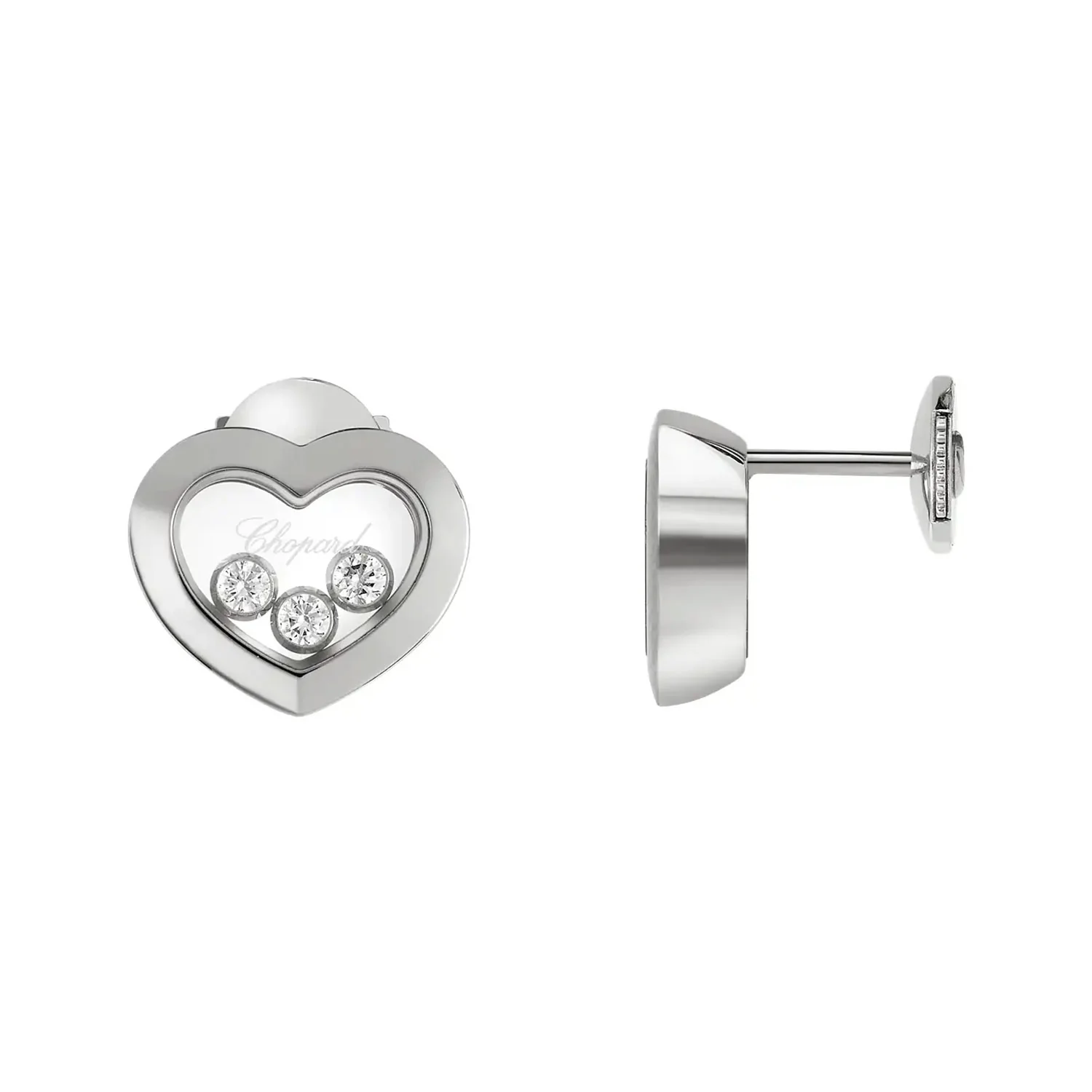 Happy Three Diamonds Icons 18ct White Gold Heart Earrings - Image 2