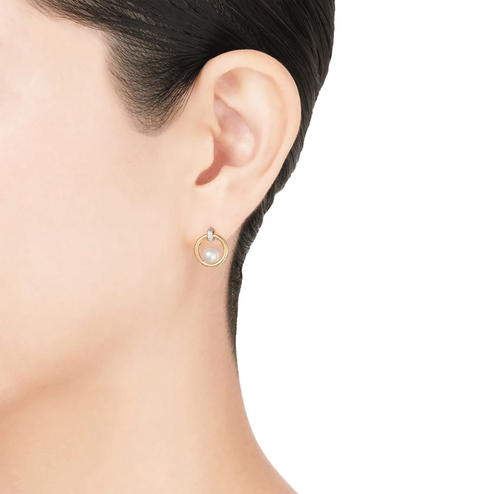Circle Collection 18ct Yellow Gold Pearl And Diamond Earrings - Image 2