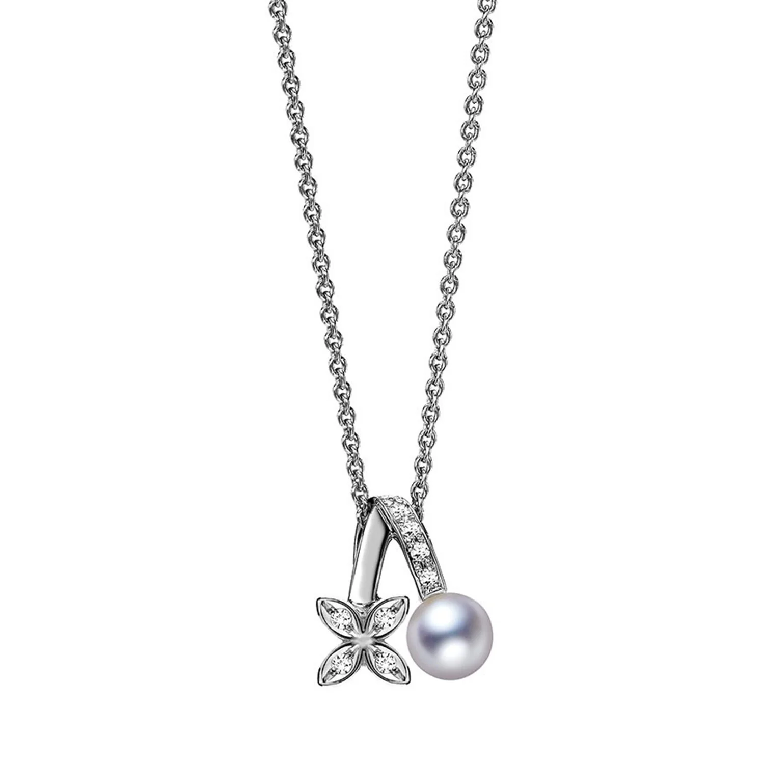 Clover 18ct White Gold Pearl And Diamond Pendant - Image 2