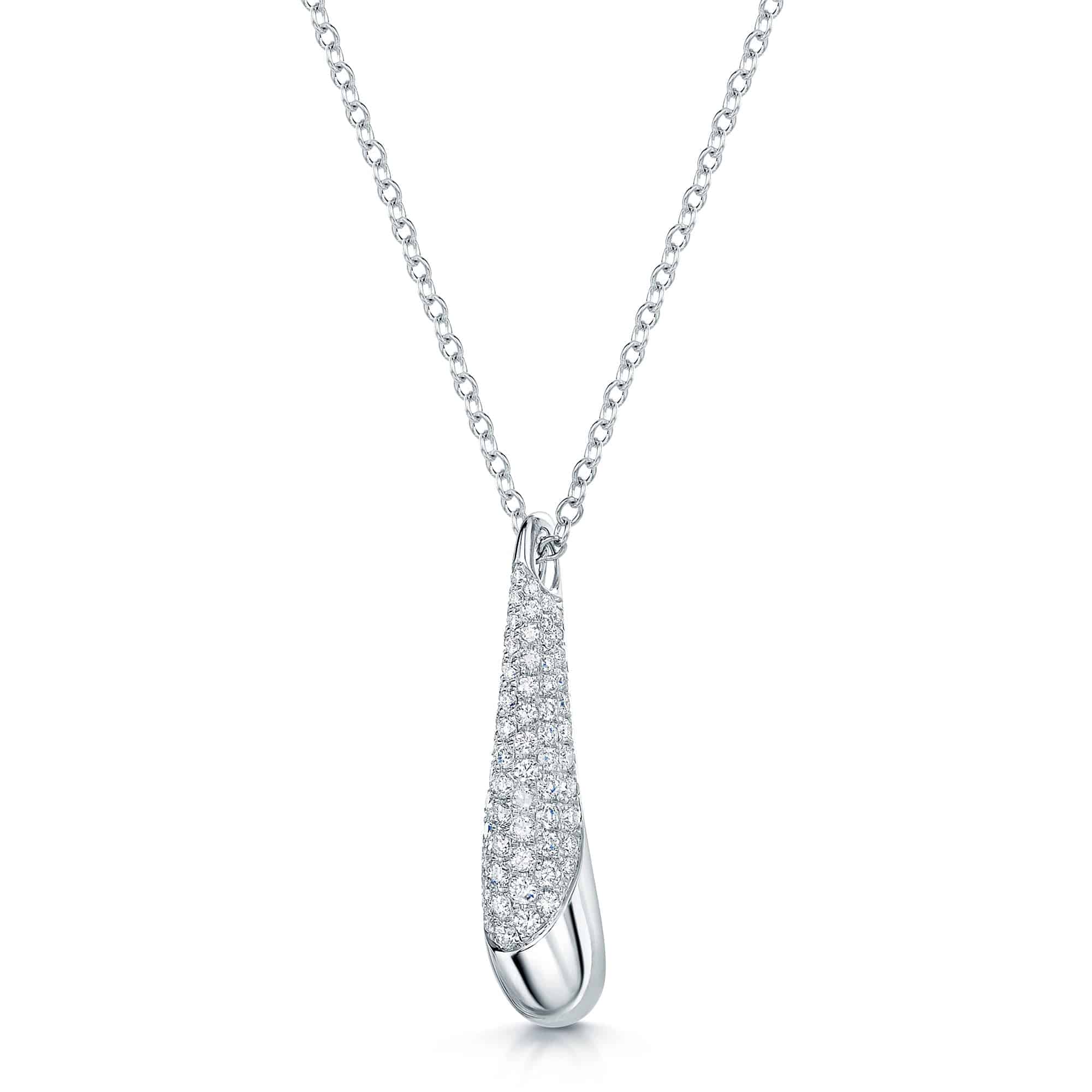 Ember Collection 18ct White Gold And Diamond Pave Set Drop Pendant - Image 2