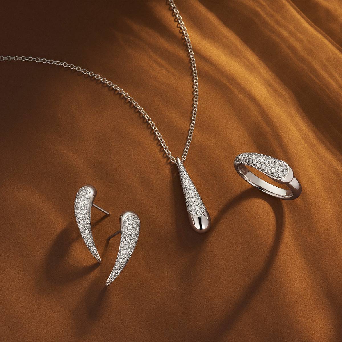 Ember Collection 18ct White Gold Diamond Pave Set Earrings - Image 5