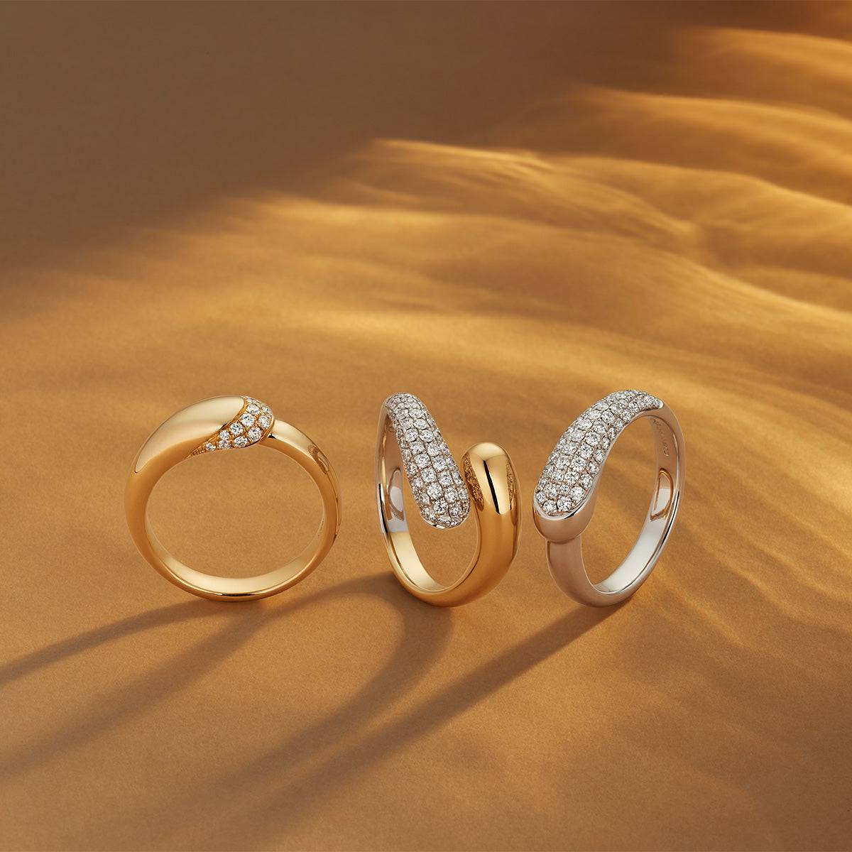 Ember Collection 18ct Yellow And White Gold Diamond Pave Set Twist Dress Ring - Image 3