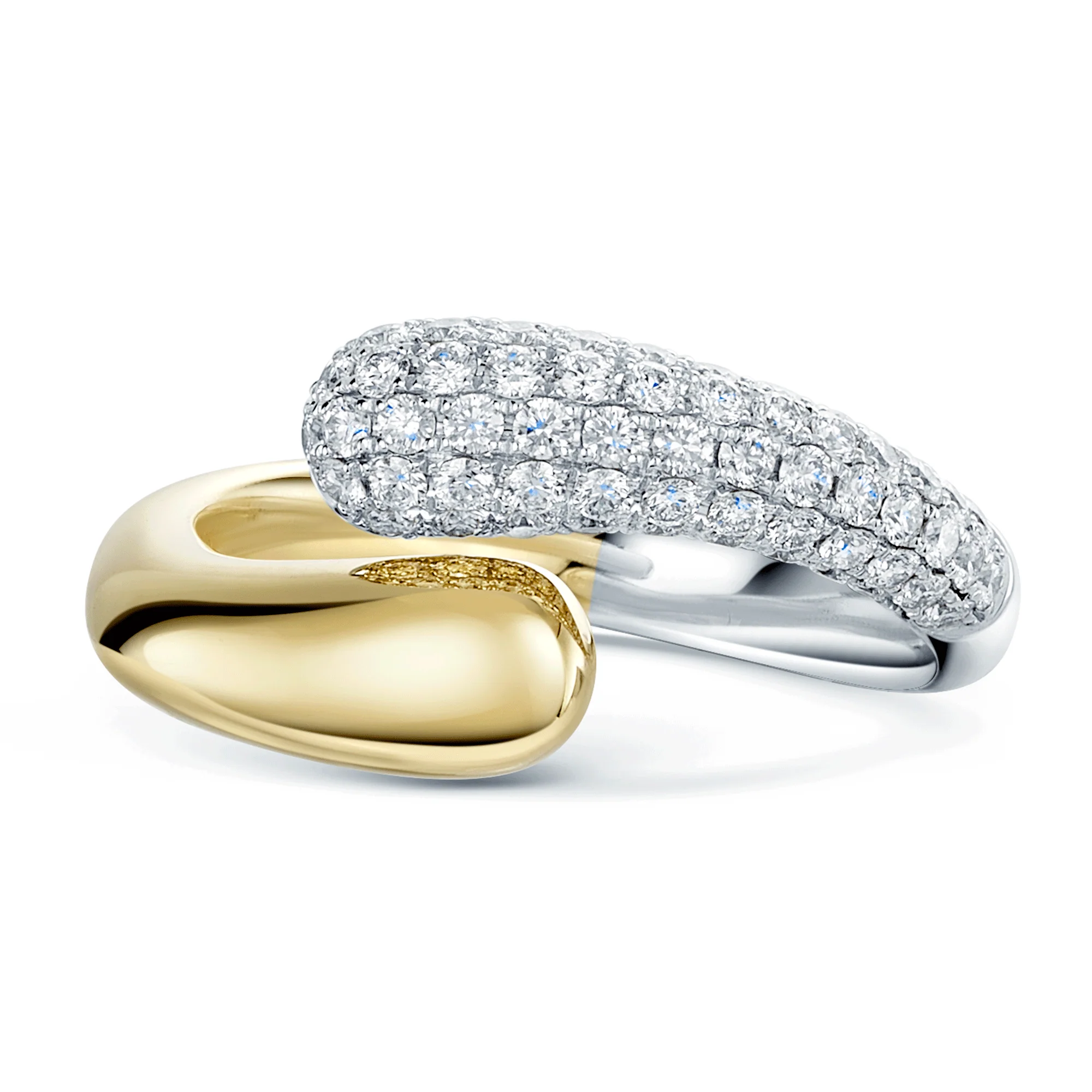 Ember Collection 18ct Yellow And White Gold Diamond Pave Set Twist Dress Ring - Image 4