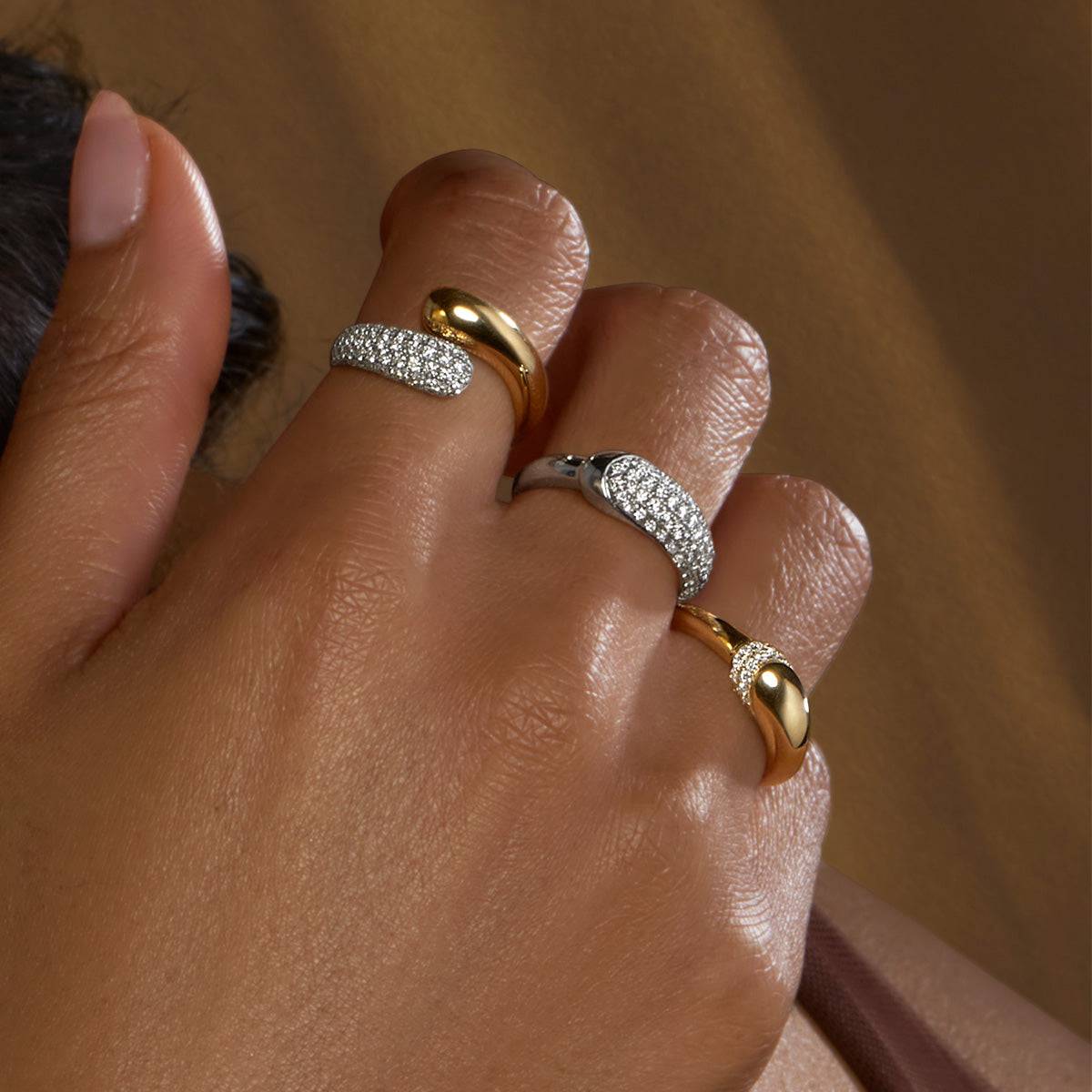 Ember Collection 18ct Yellow Gold Diamond Pave Set Dress Ring - Image 3