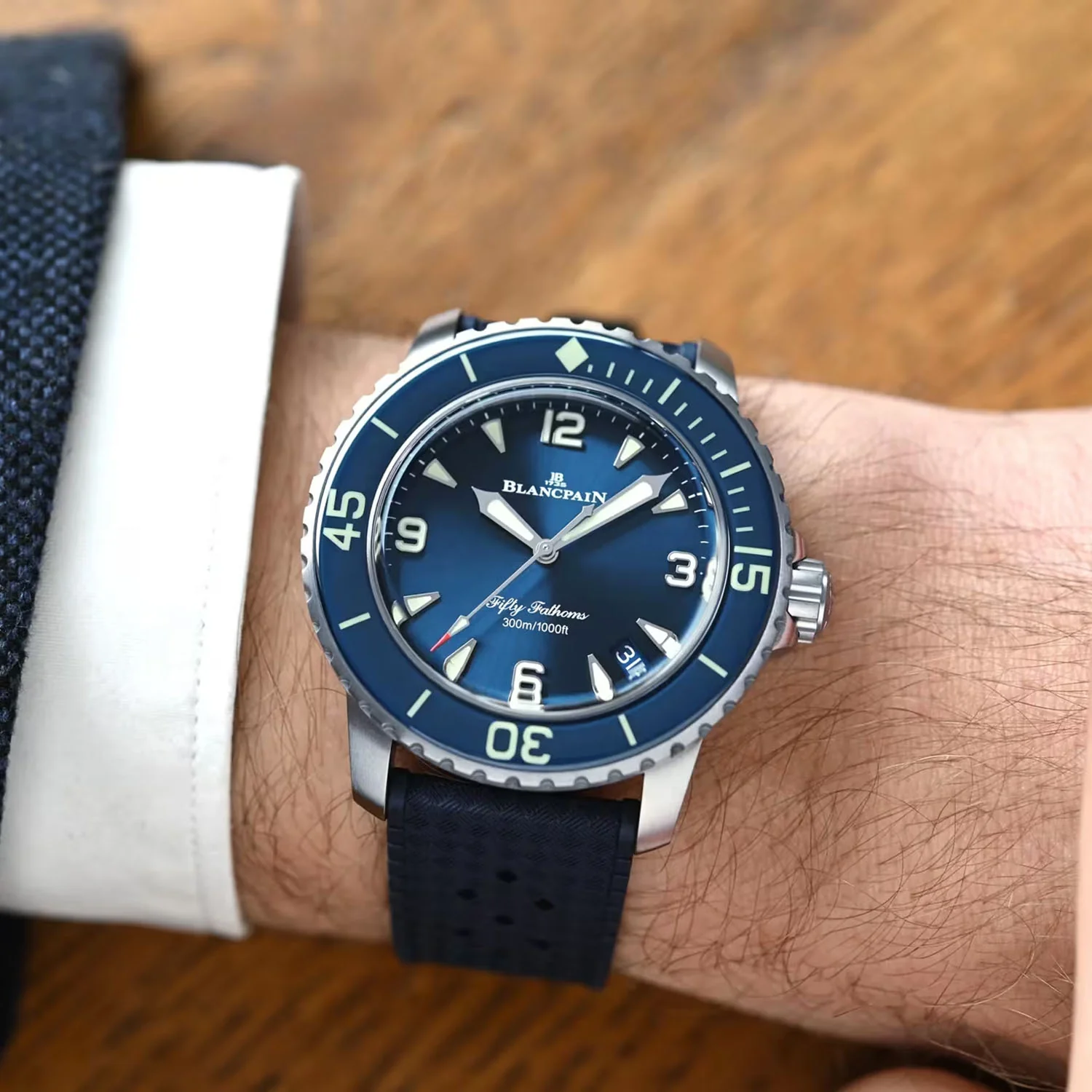 Fifty Fathoms 42.3mm Automatique Blue Dial Rubber Strap Watch - Image 6