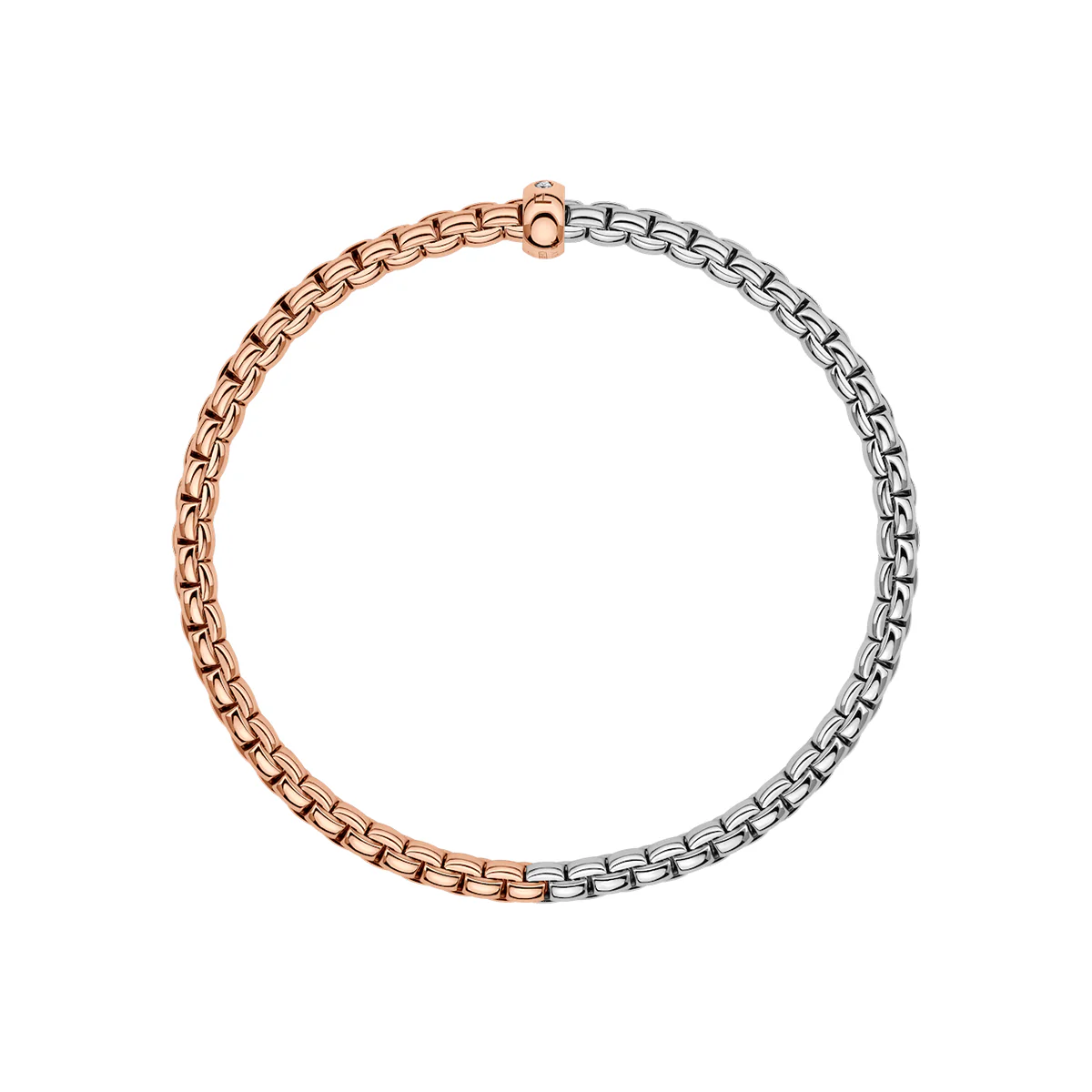 Eka 18ct Rose & White Gold Bracelet With Single Diamond Rondel - Image 3