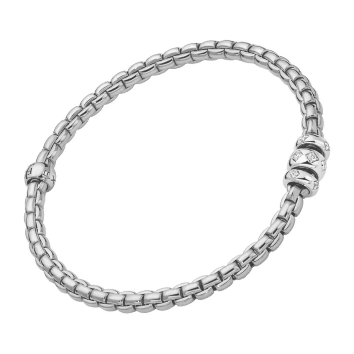 Eka 18ct White Gold Bracelet With Three Rhombus Set Diamond Rondels