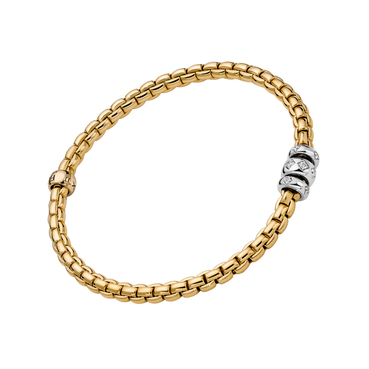 Eka 18ct Yellow Gold Bracelet With Three Rhombus Set Diamond Rondels