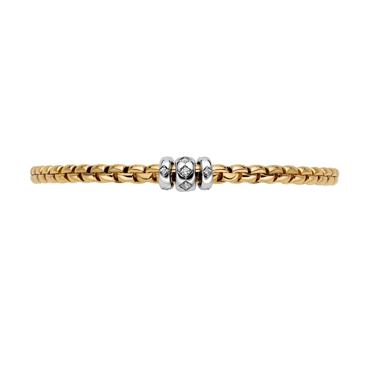 Eka 18ct Yellow Gold Bracelet With Three Rhombus Set Diamond Rondels - Image 2