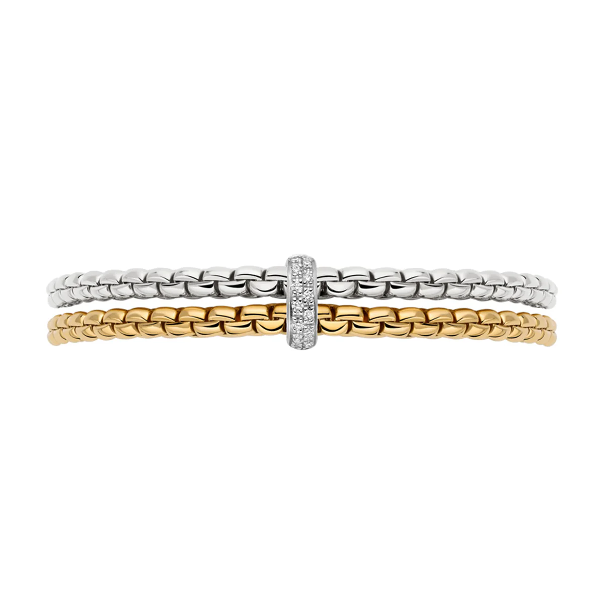 Essentials 18ct White & Yellow Gold Diamond Two Row Bracelet - Image 2