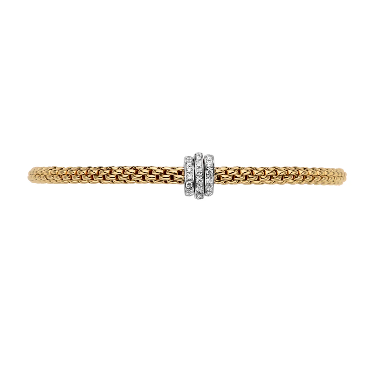 Prima 18ct Yellow Gold Bracelet With Three Pavé Set Diamond Rondels - Image 2