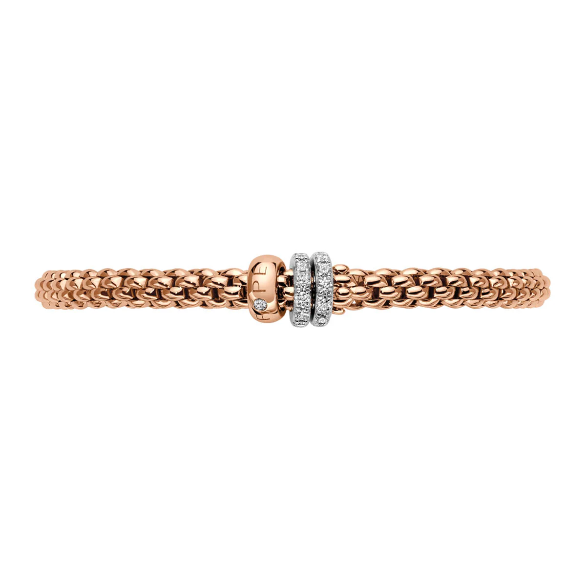 Solo 18ct Rose Gold Flex'it Bracelet With Three Diamond Set Rondels - Image 3