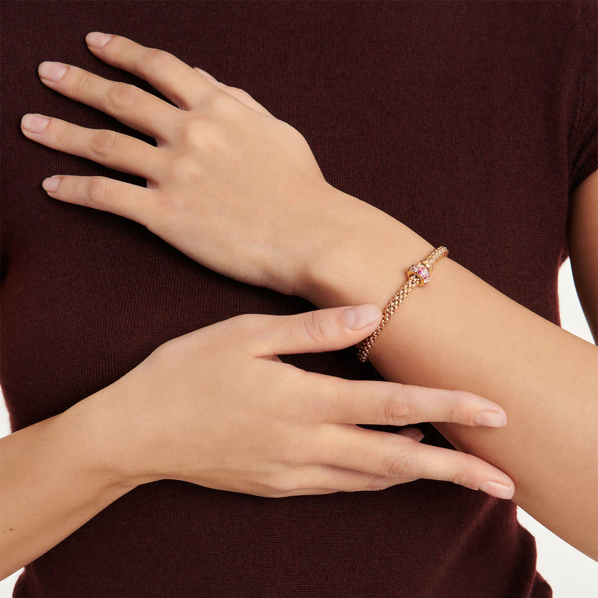 Solo 18ct Rose Gold Bracelet Set With Pink Sapphires & Diamonds - Image 3