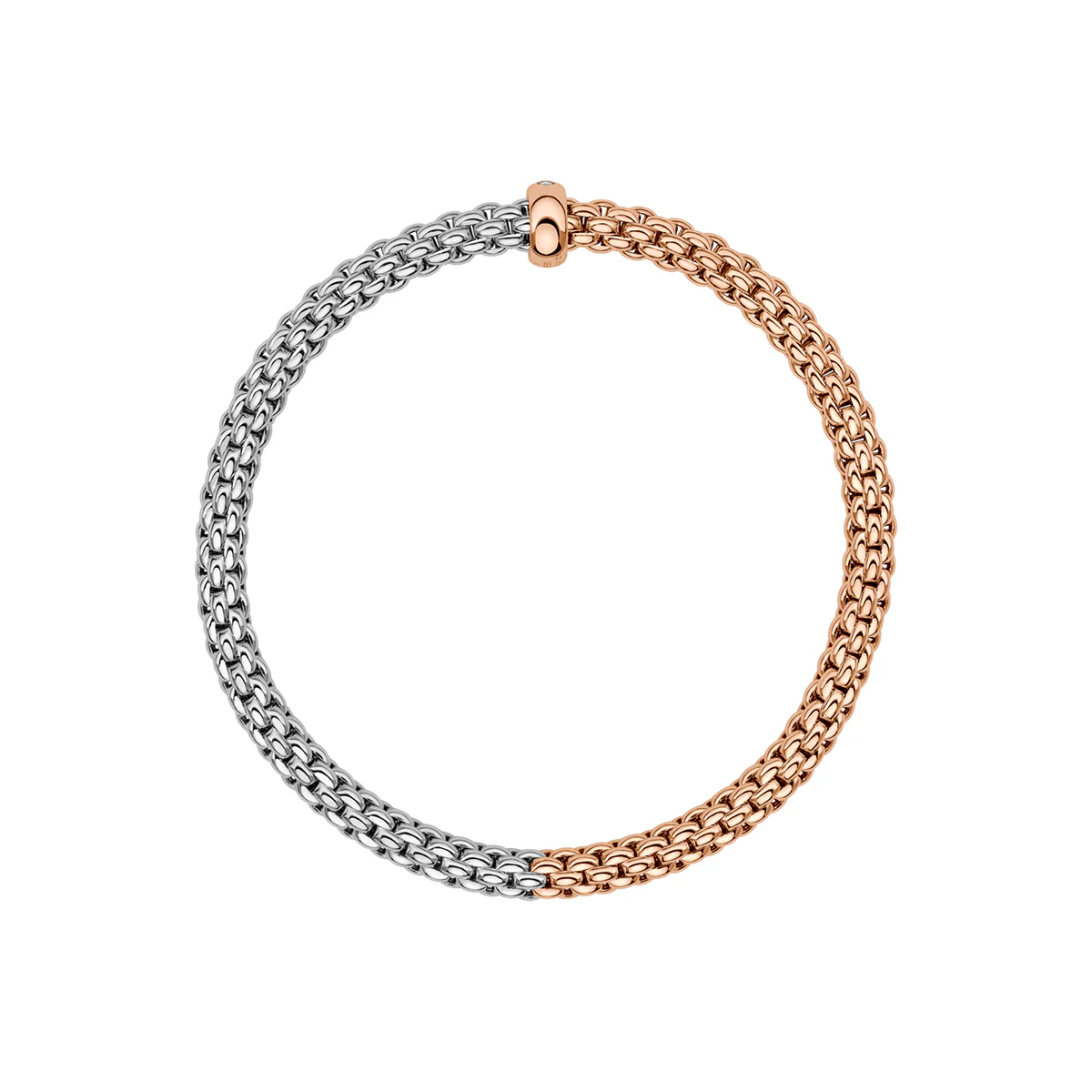 Solo 18ct Rose & White Gold Bracelet With Single Diamond Rondel - Image 3