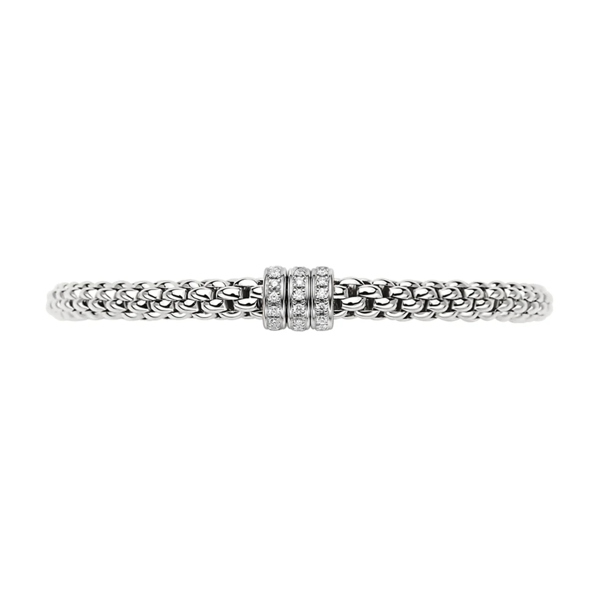 Solo 18ct White Gold Bracelet With Three Pavé Set Diamond Rondels - Image 2