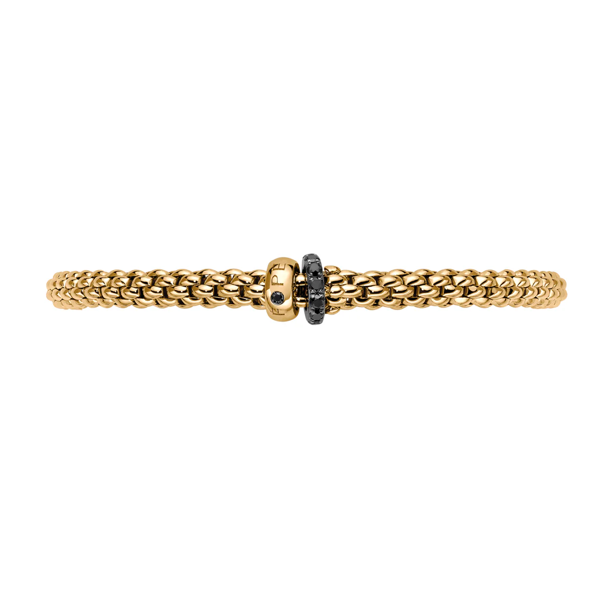 Solo 18ct Yellow Gold Bracelet With Black Diamond Set Rondels - Image 2