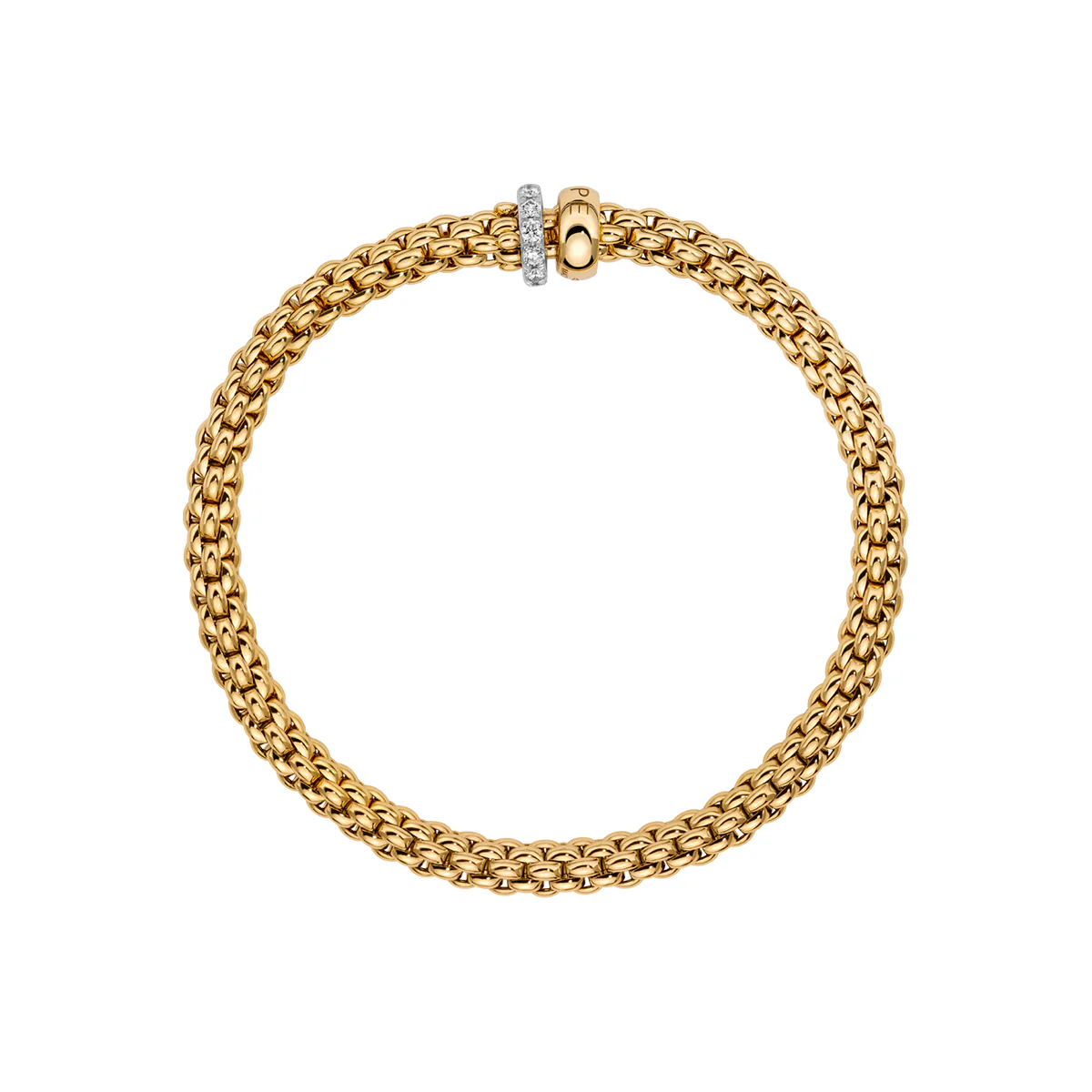 Solo 18ct Yellow Gold Pavé Set Diamond & Polished Rondel Bracelet - Image 3