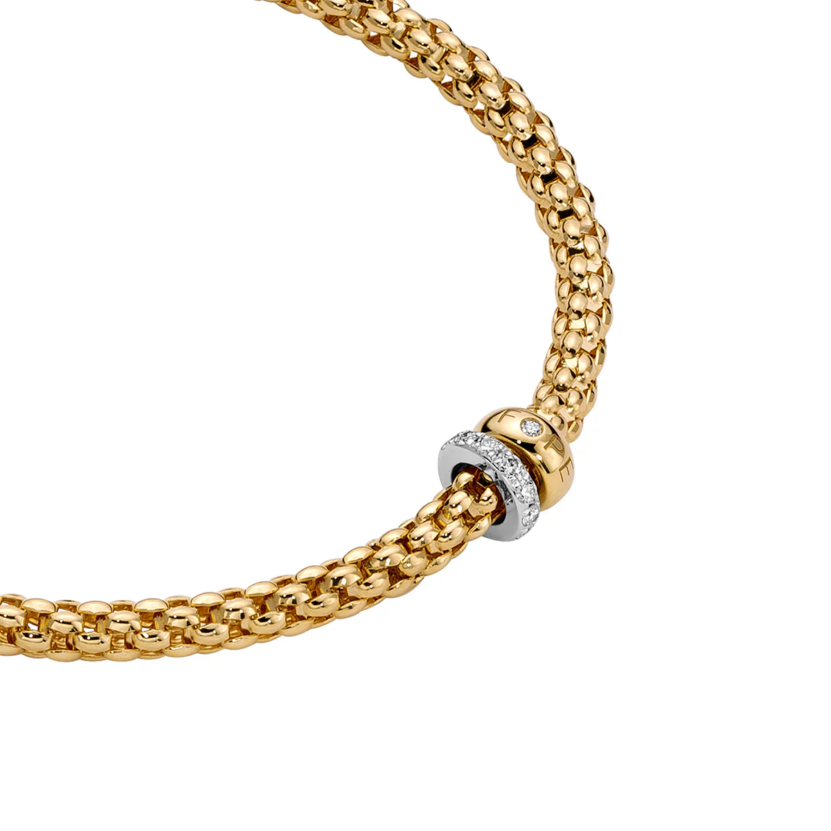 Solo 18ct Yellow Gold Pavé Set Diamond & Polished Rondel Necklace - Image 2