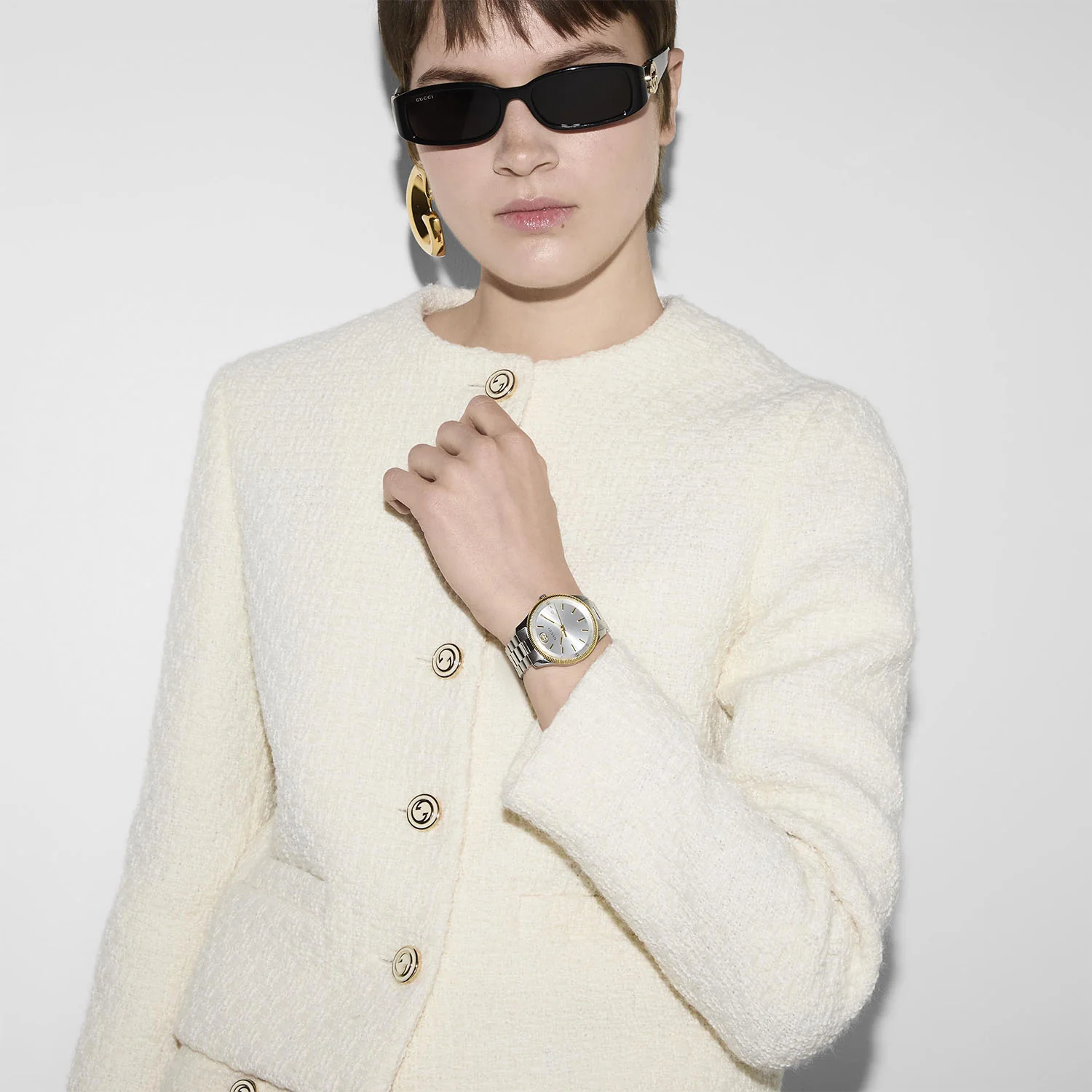 G-Timeless Quartz 38mm Stainless Steel Silver Dial Gold Plated Bezel Bracelet Watch - Image 5