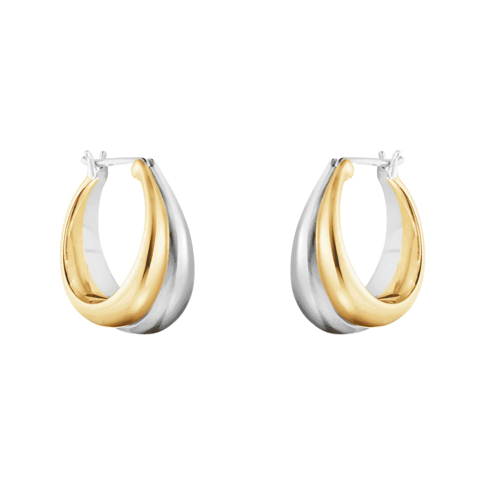 Curve Sterling Silver & 18ct Yellow Gold Medium Hoop Earrings
