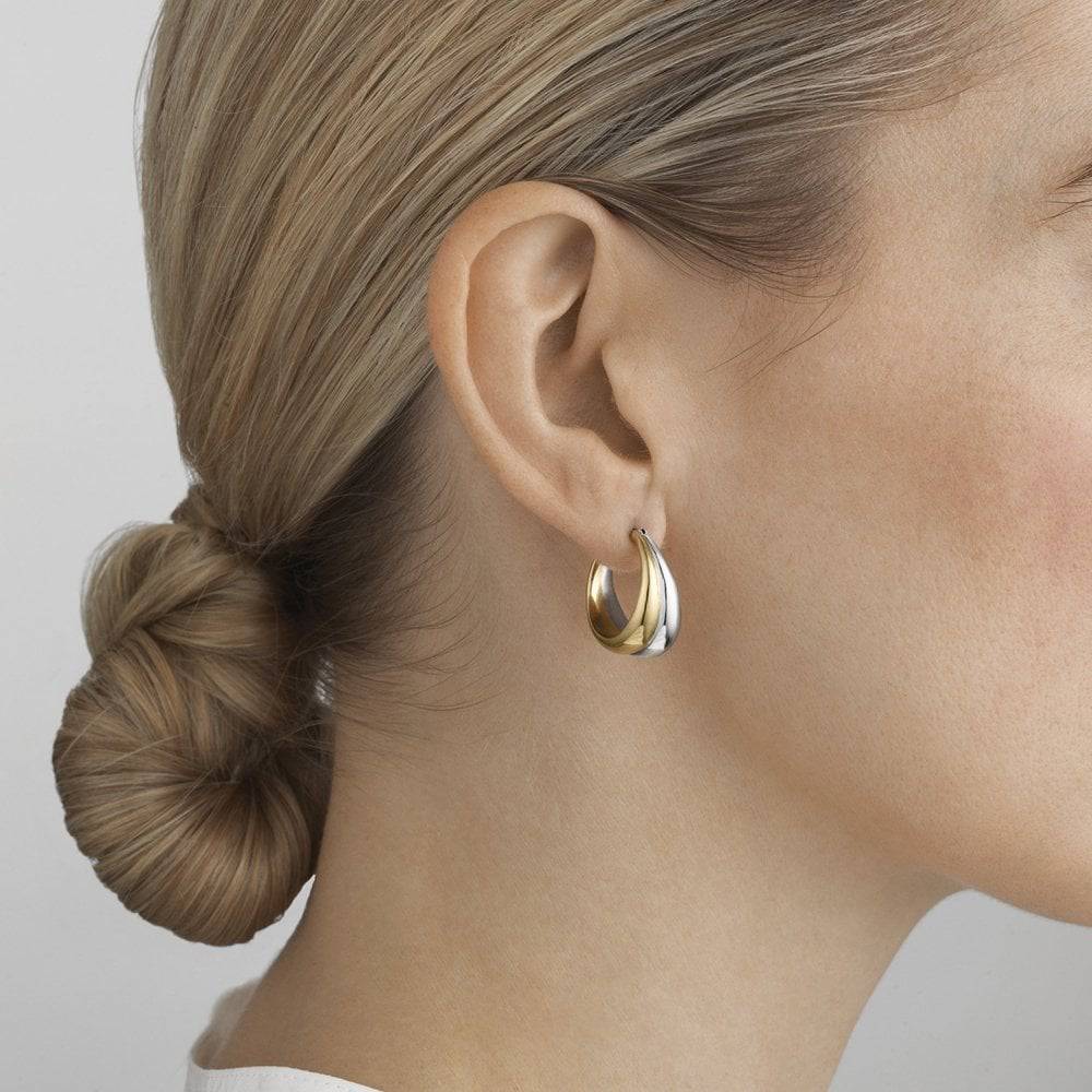 Curve Sterling Silver & 18ct Yellow Gold Medium Hoop Earrings - Image 2