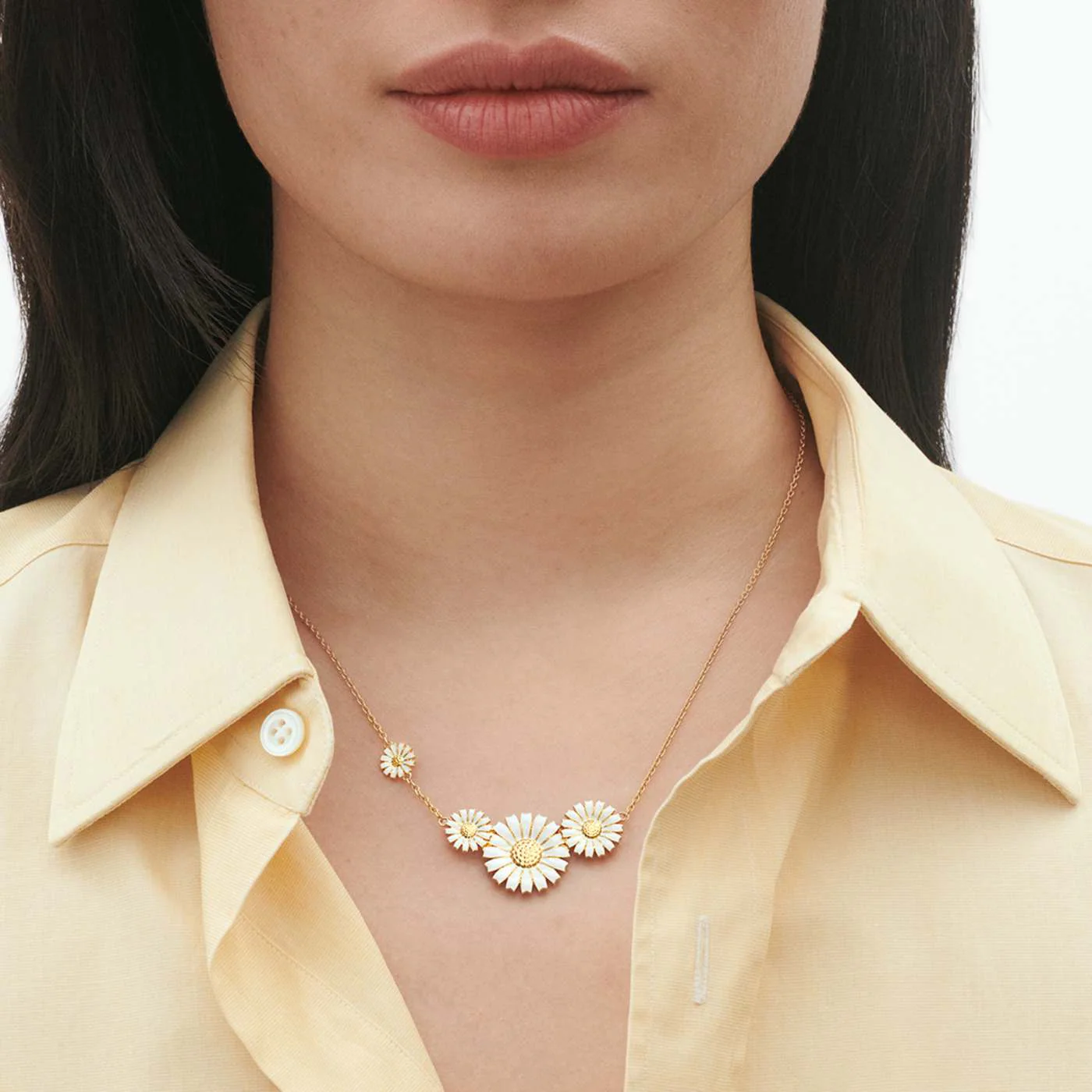 Daisy 18ct Gold Plated Silver And White Enamel Four Flowers Necklace - Image 2