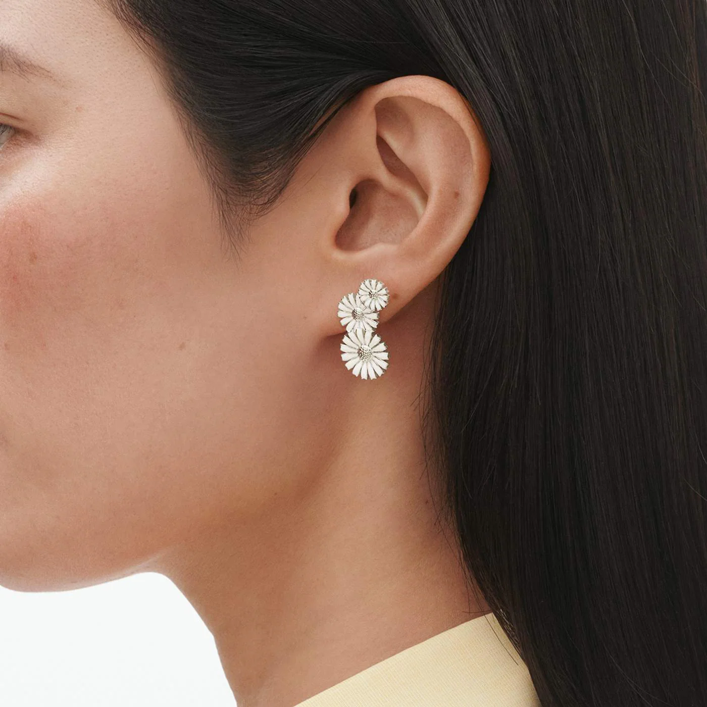 Daisy Silver & White Enamel Layered Earrings - Image 2