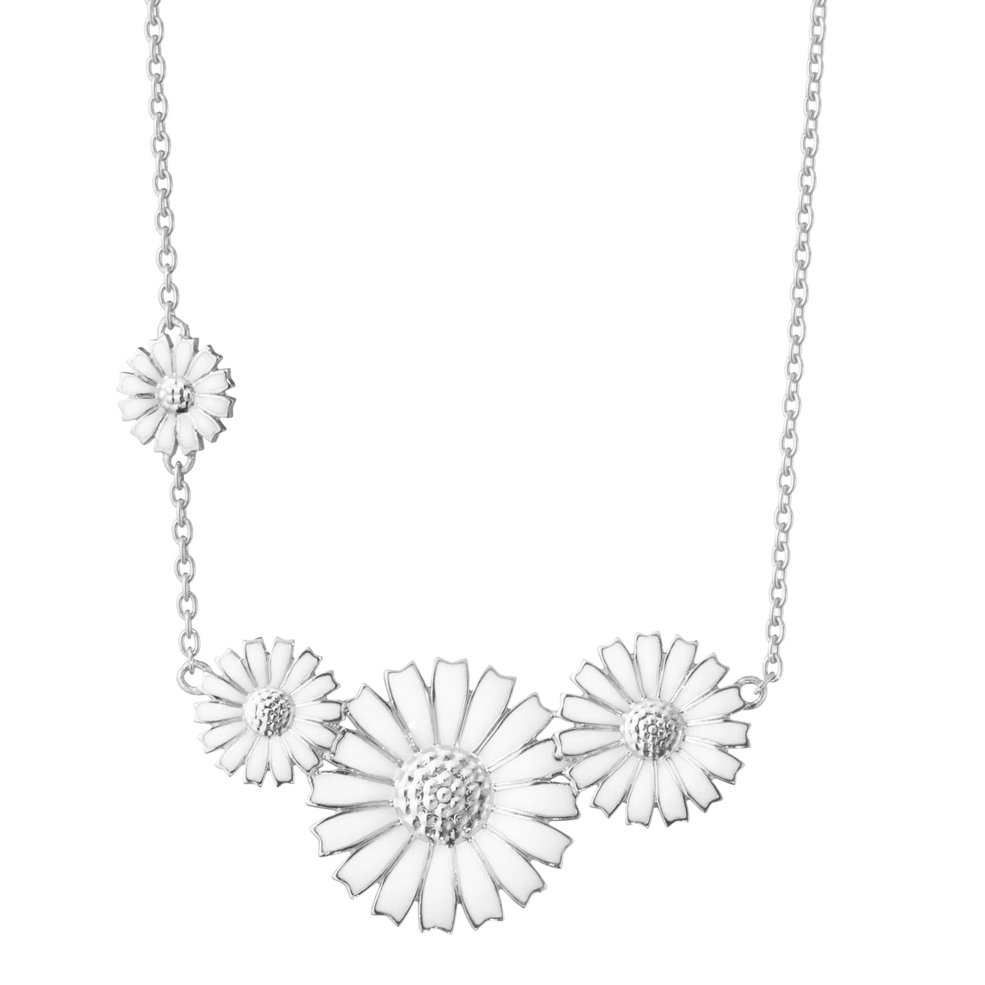 Daisy Silver And White Enamel Four Flowers Necklace - Image 4