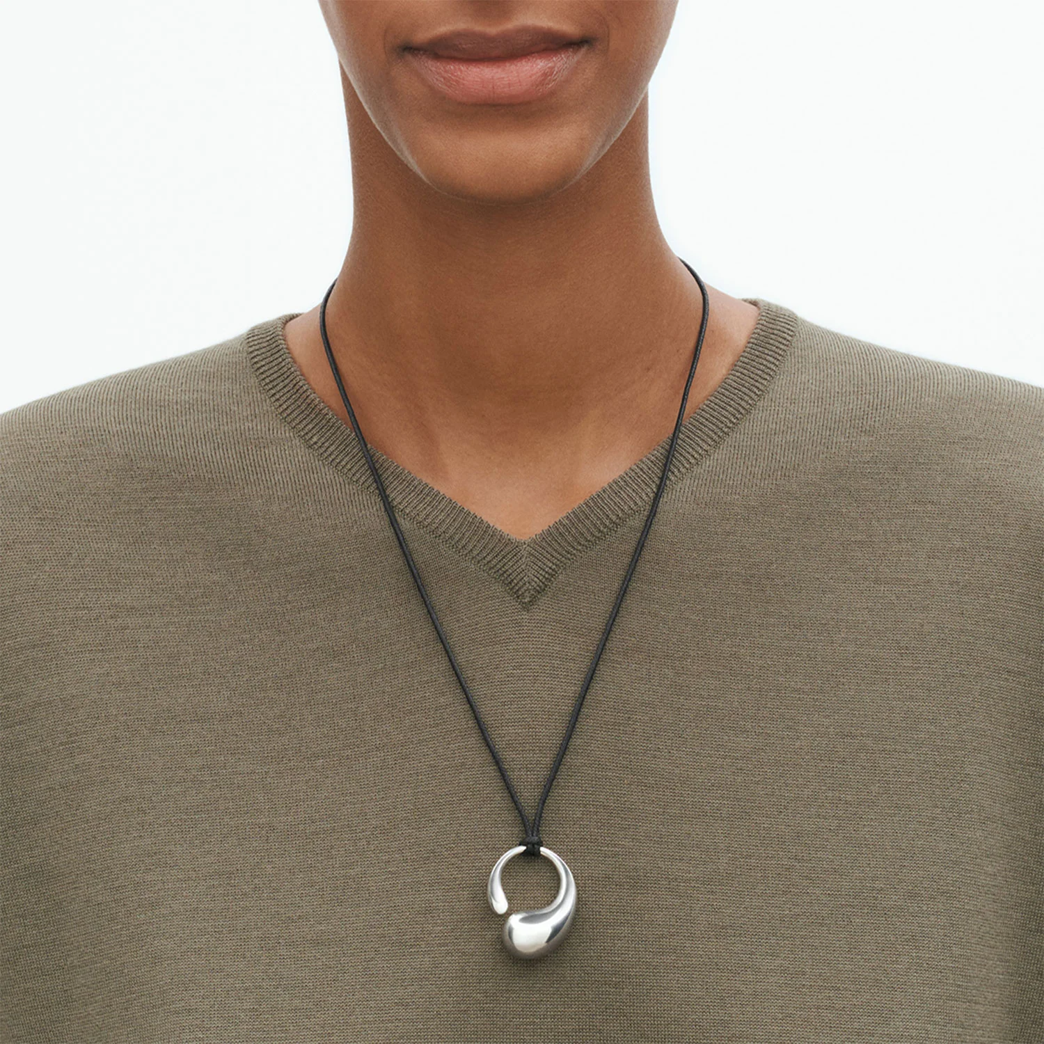 Mercy Silver Large Pendant On Cord Necklace - Image 3