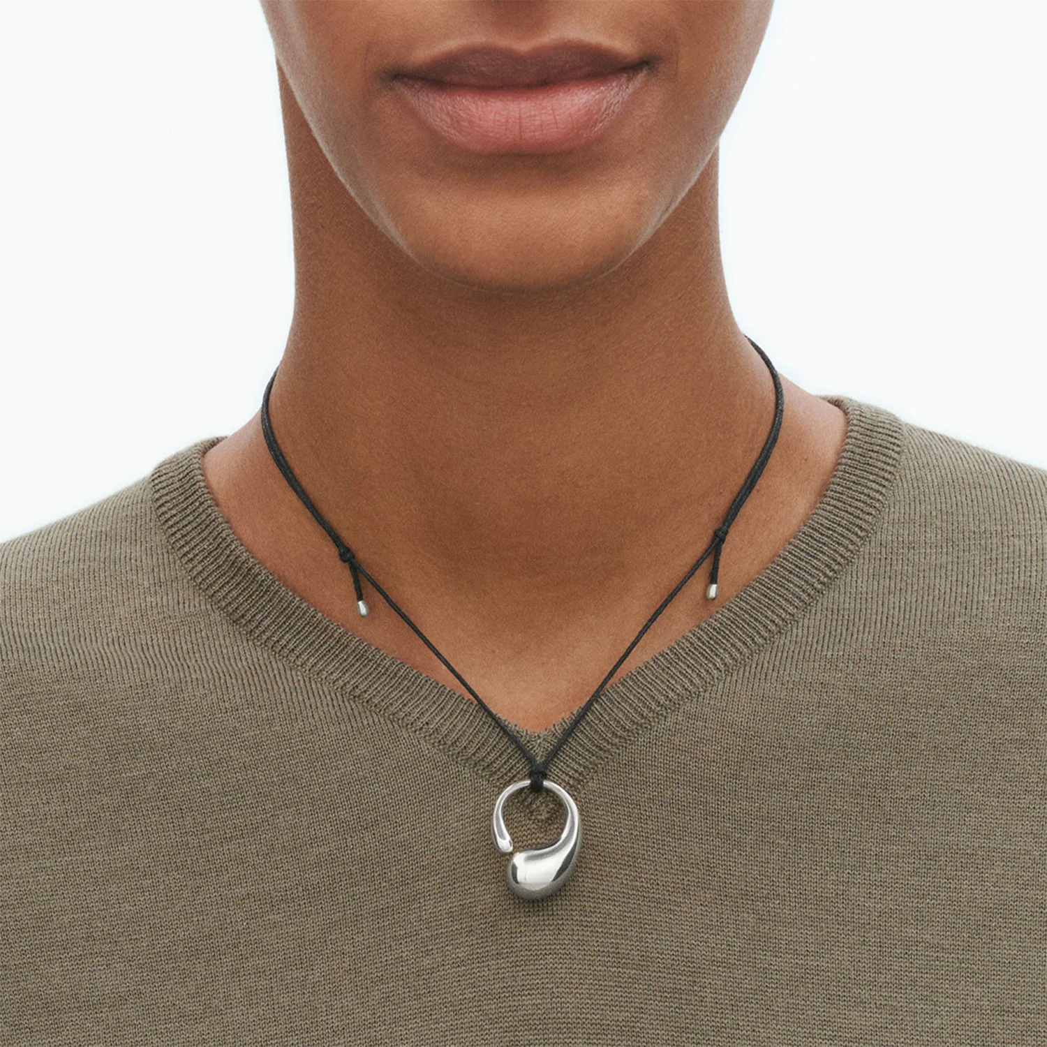 Mercy Silver Medium Pendant On Cord Necklace - Image 3
