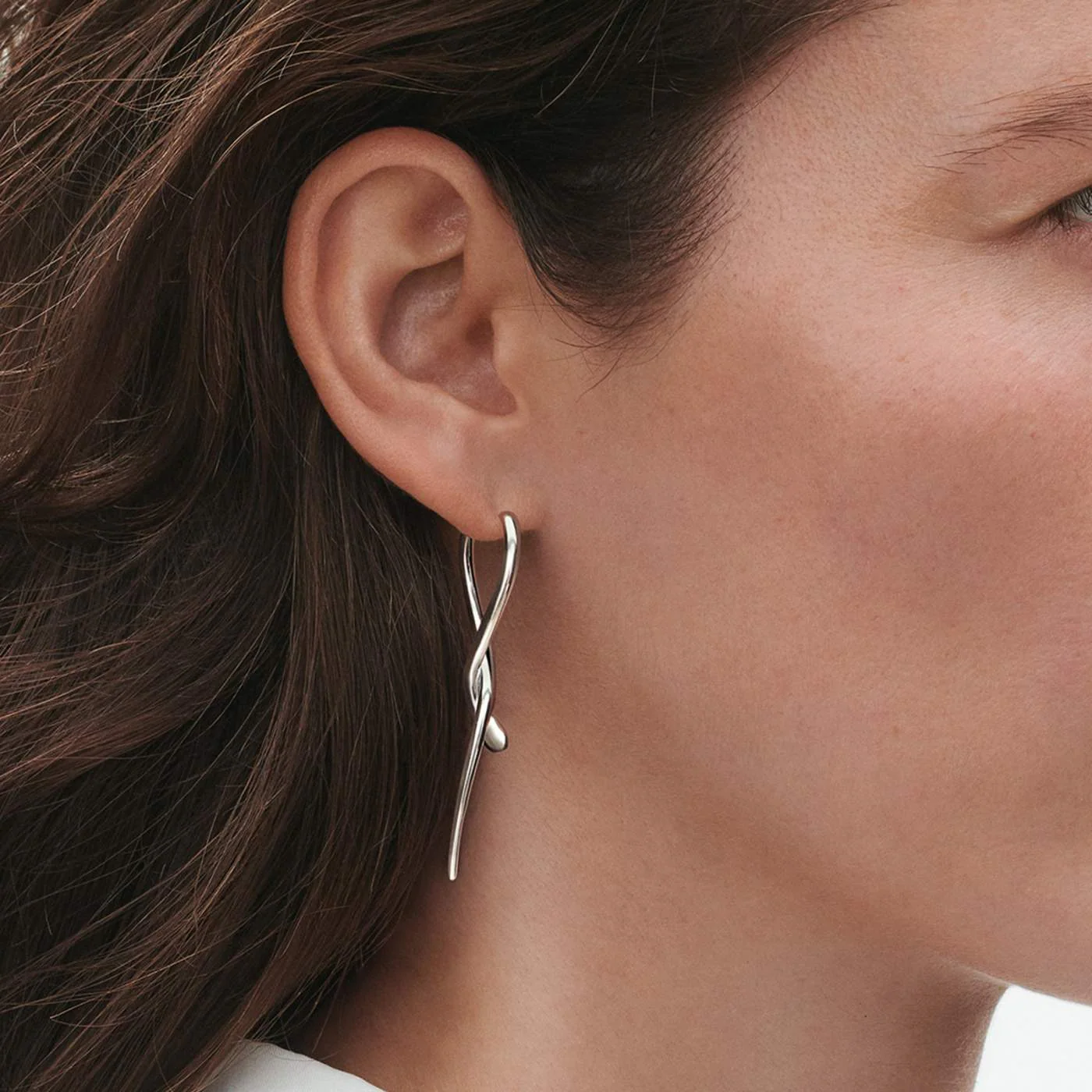 Mercy Sterling Silver Twisted Long Drop Earrings - Image 3