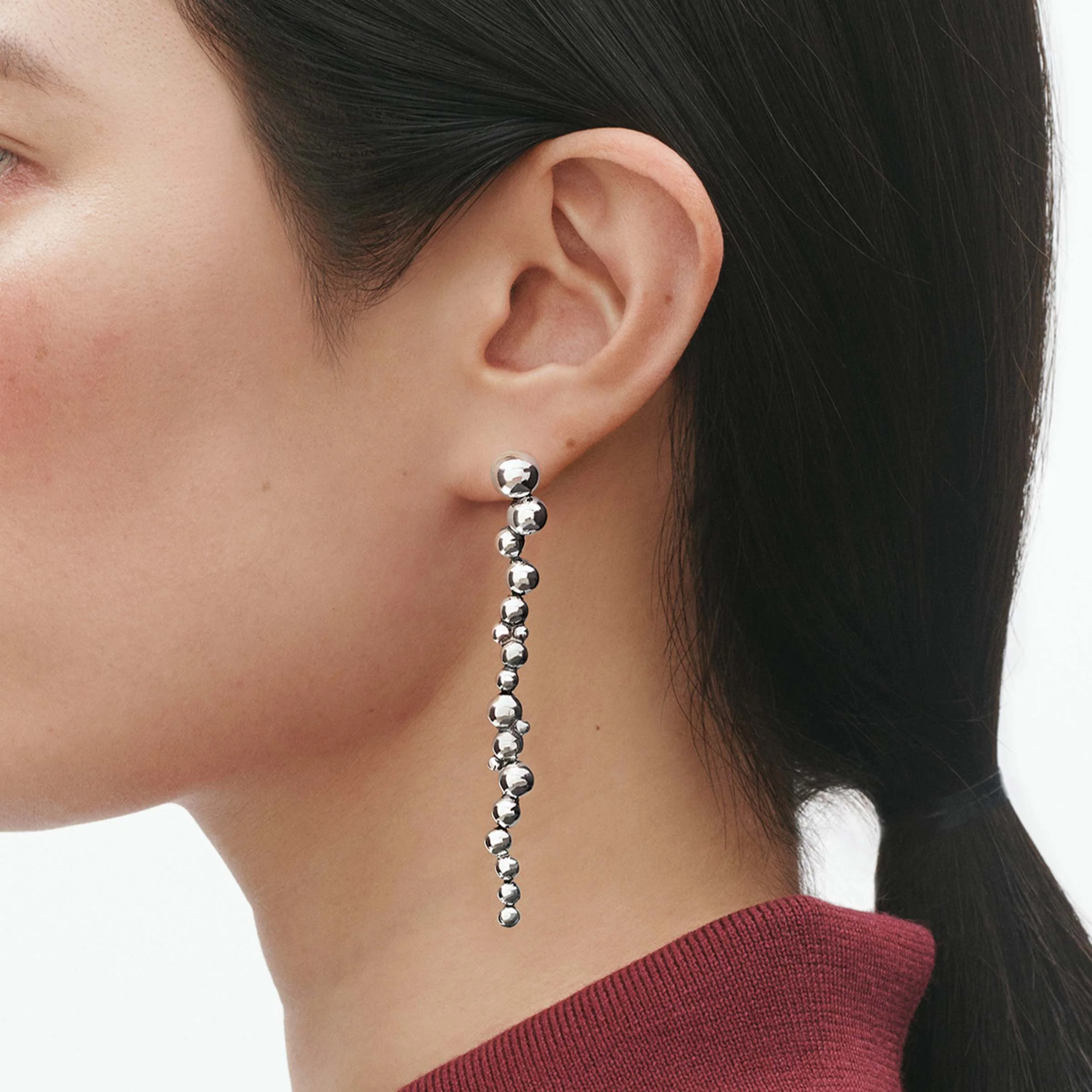 Moonlight Grapes Silver Long Earrings - Image 3