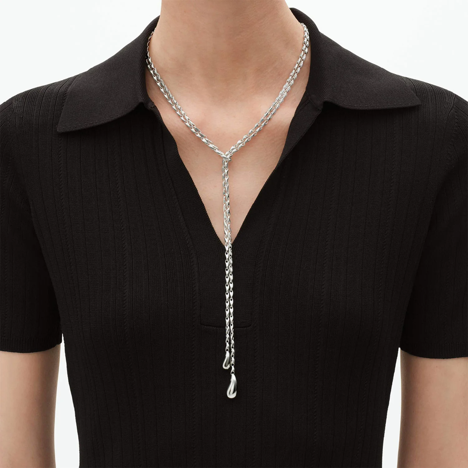 Reflect Silver Lariat Necklace - Image 3