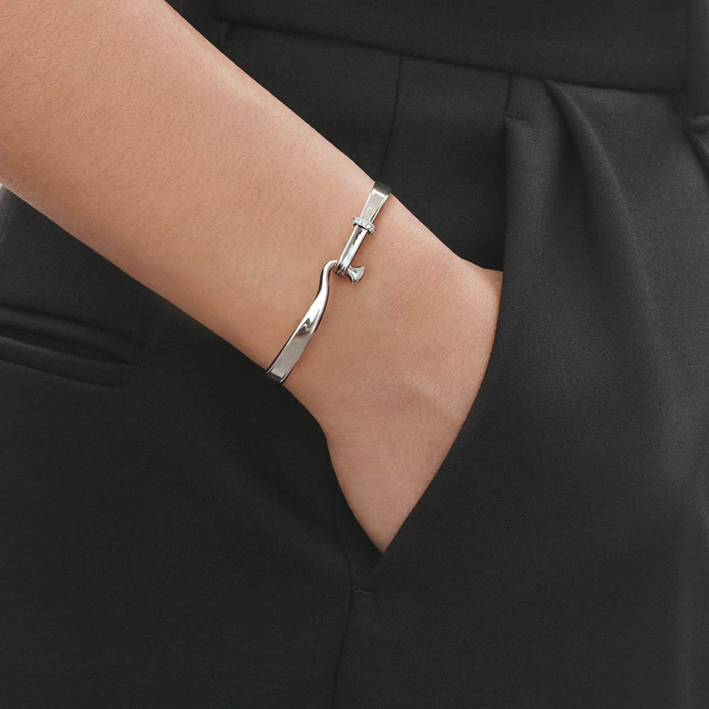 Torun Silver Diamond Set Bangle - Image 3