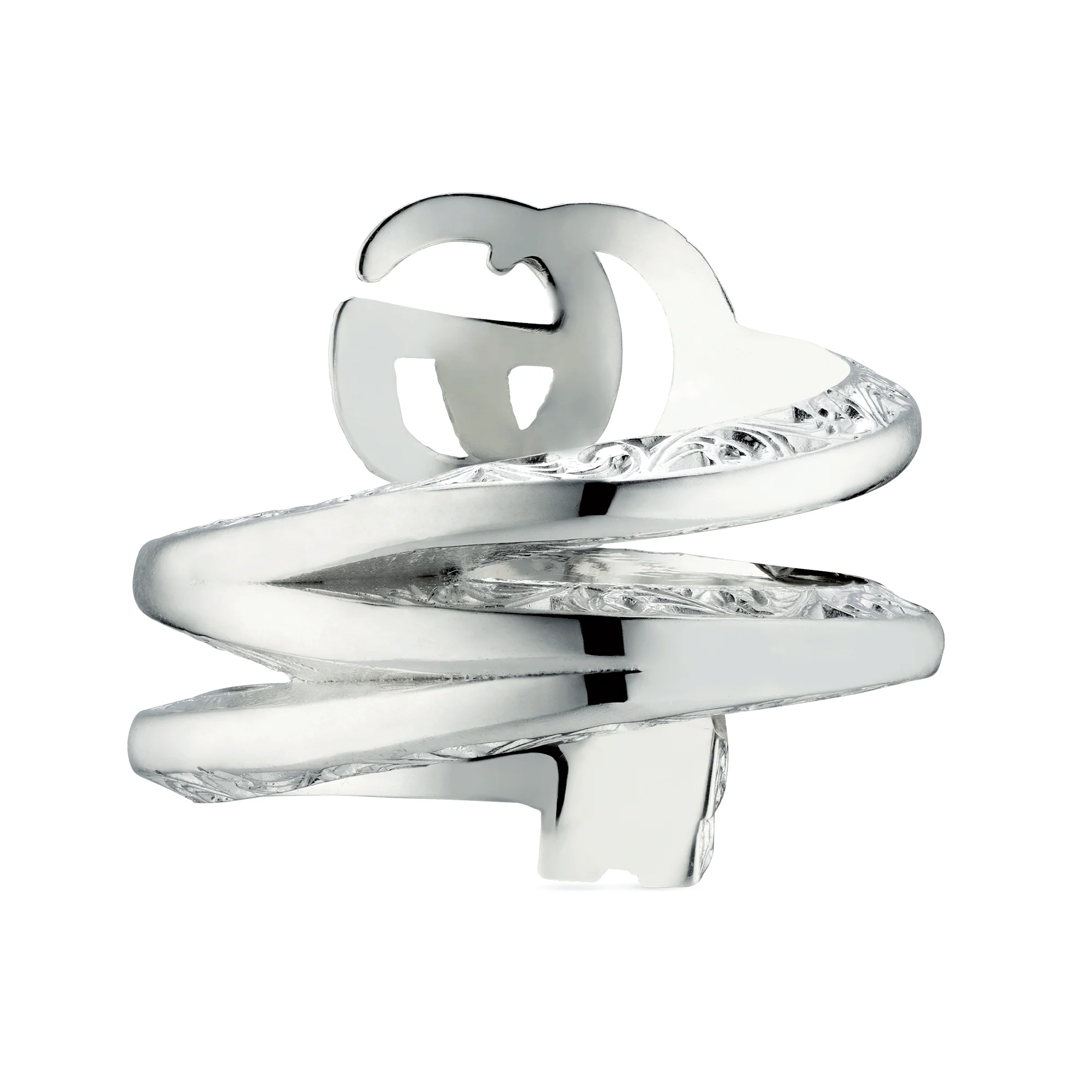 GG Marmont Sterling Silver Polished Double G Twist Key Ring - Image 3