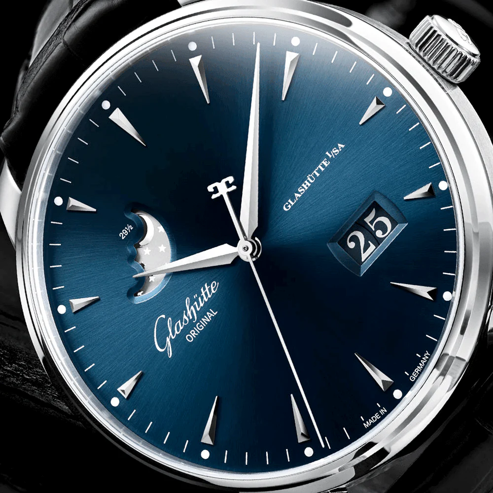 Senator Excellence Panorama Moonphase 42mm Blue Dial Leather Strap Watch - Image 3