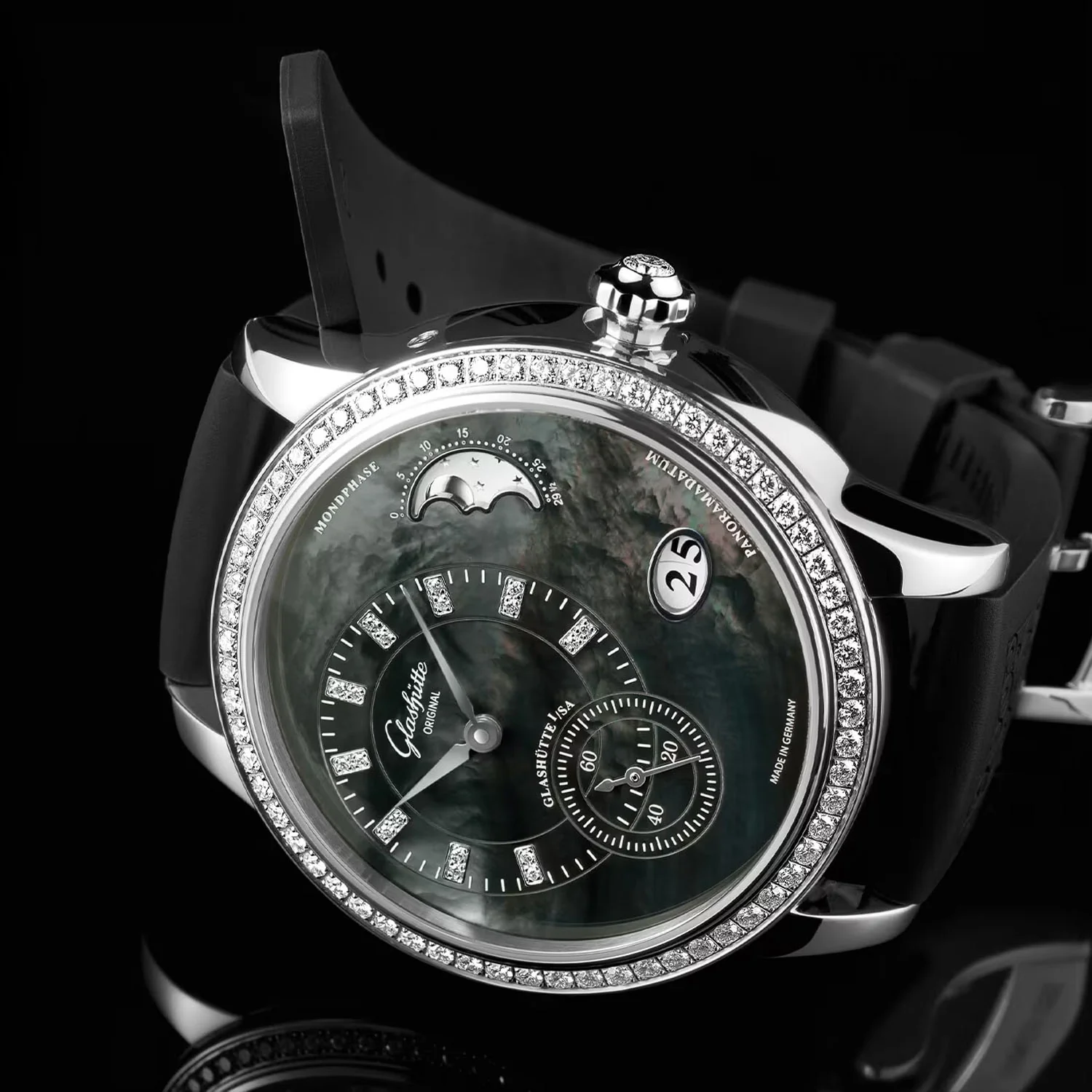 PanoMatic Luna 39mm Black Tahiti Mother of Pearl Dial Strap Watch - Image 2